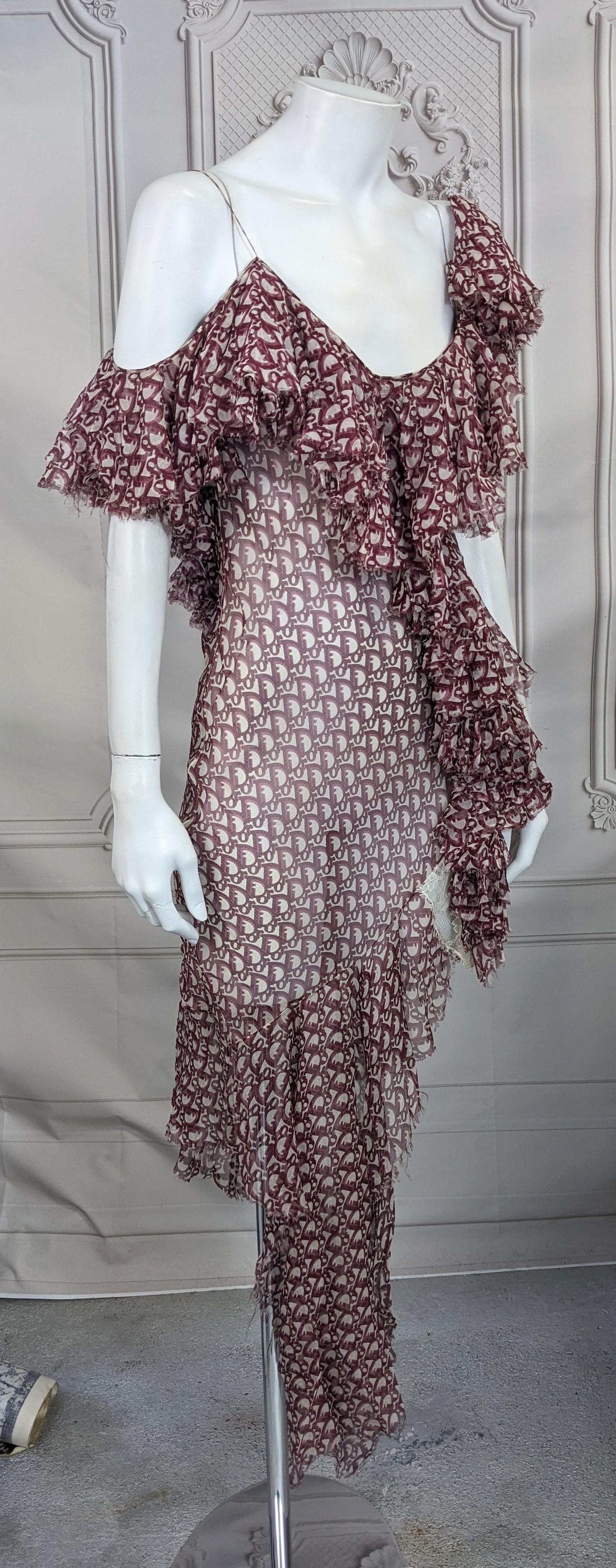 Robe en mousseline imprimée oblique John Galliano for Christian Dior. F/H 2000-2001 Pour femmes en vente