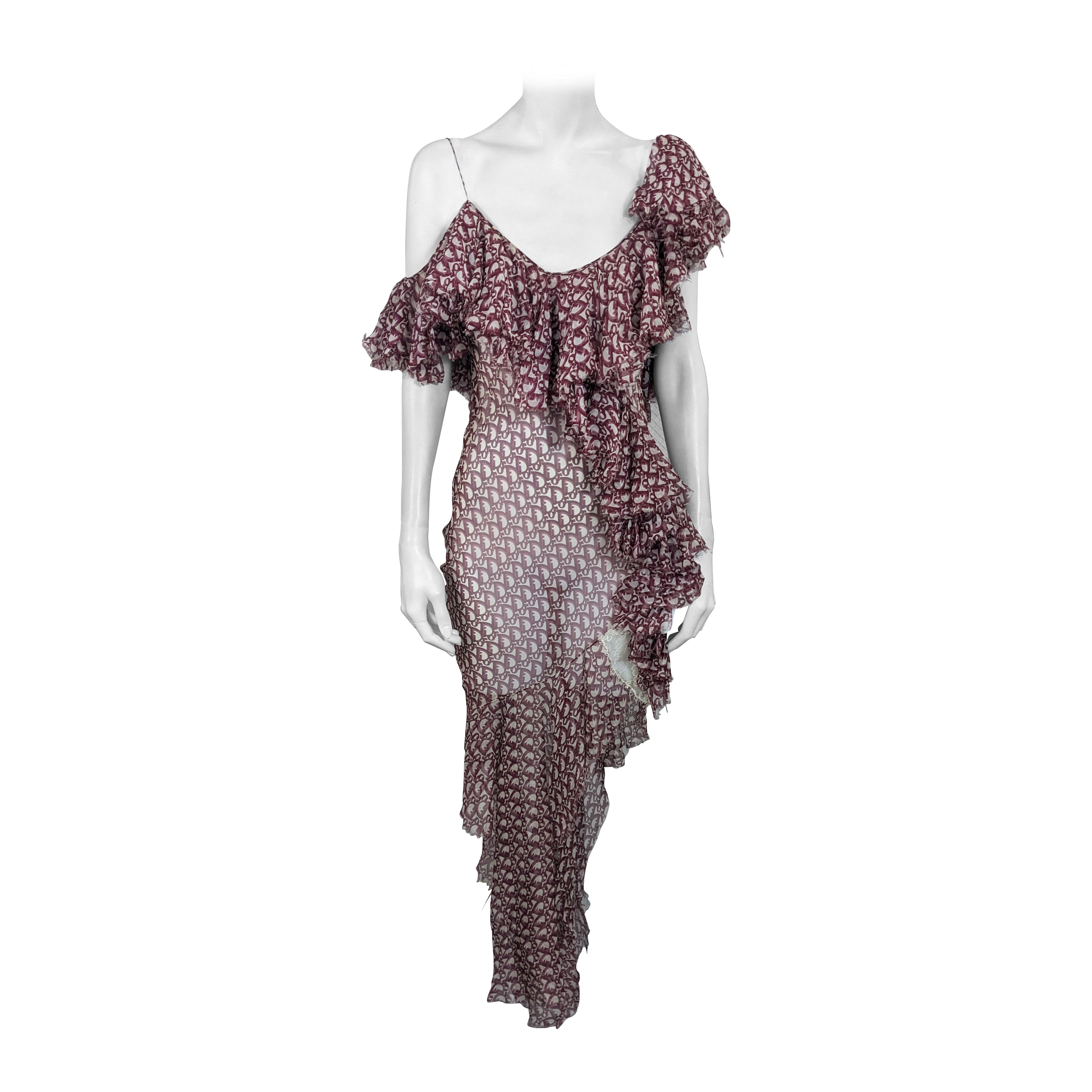 Robe en mousseline imprimée oblique John Galliano for Christian Dior. F/H 2000-2001 en vente