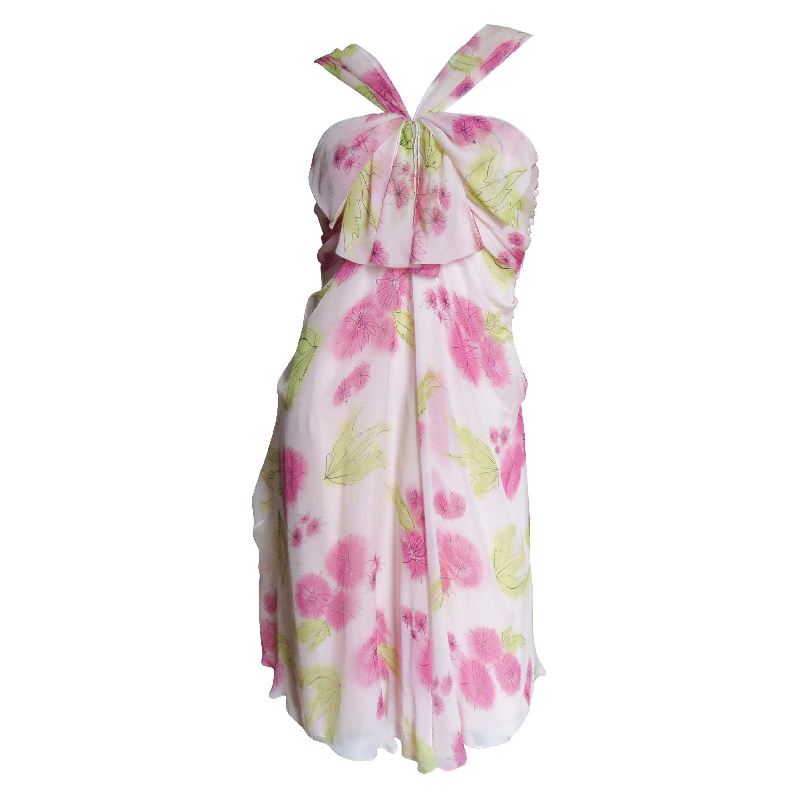 John Galliano for Christian Dior Vestido de flores de seda rosa en venta