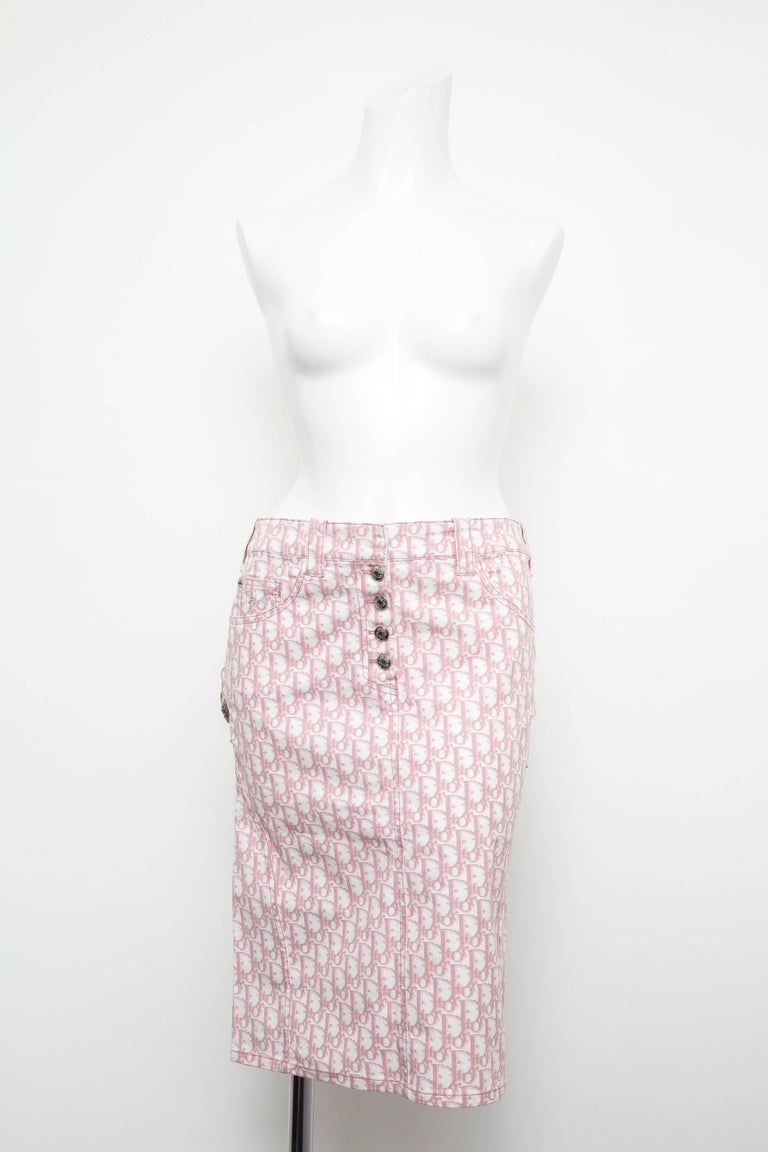 John Galliano For Christian Dior Pink Trotter Logo Pencil Skirt