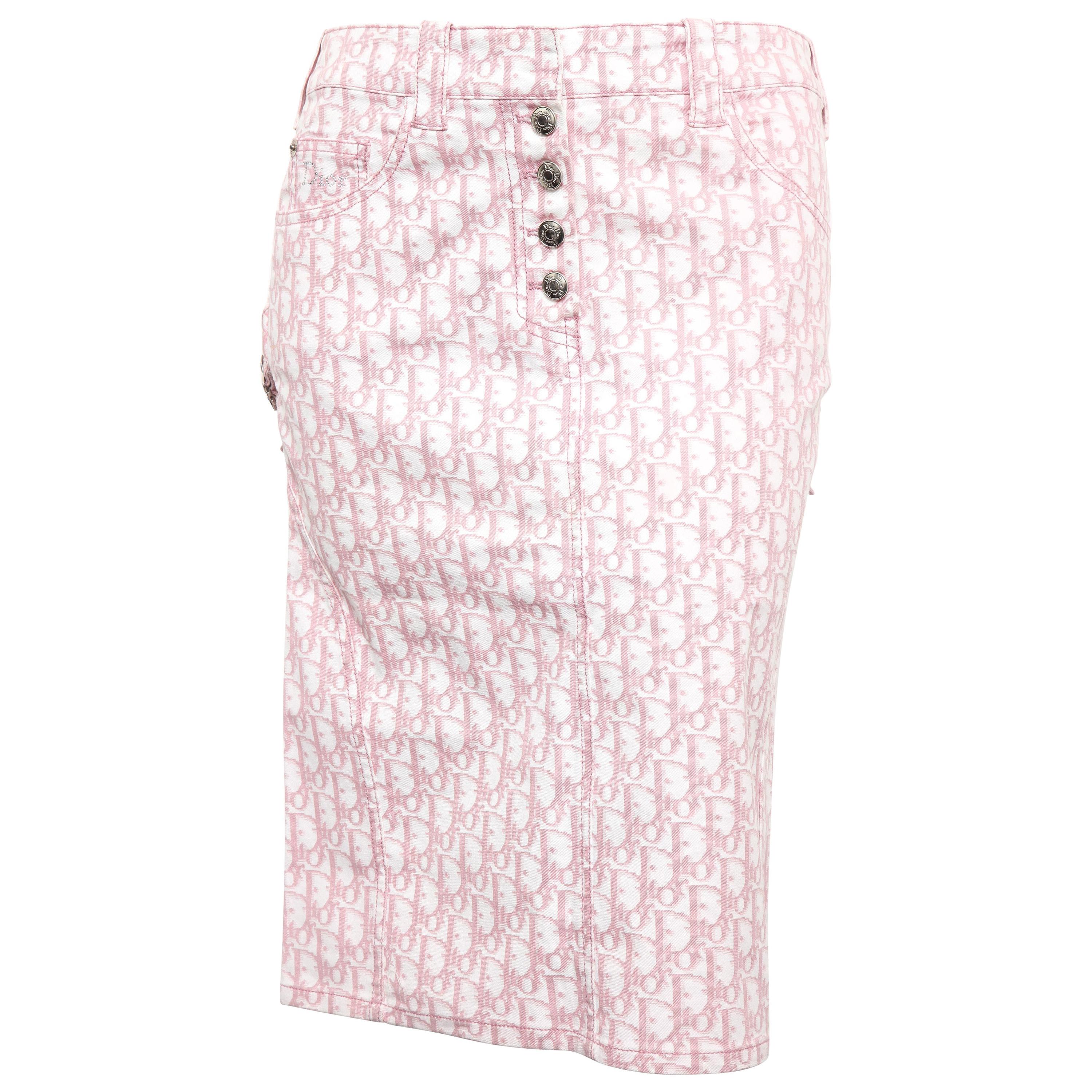 John Galliano for Christian Dior Pink Trotter Logo Pencil Skirt For Sale
