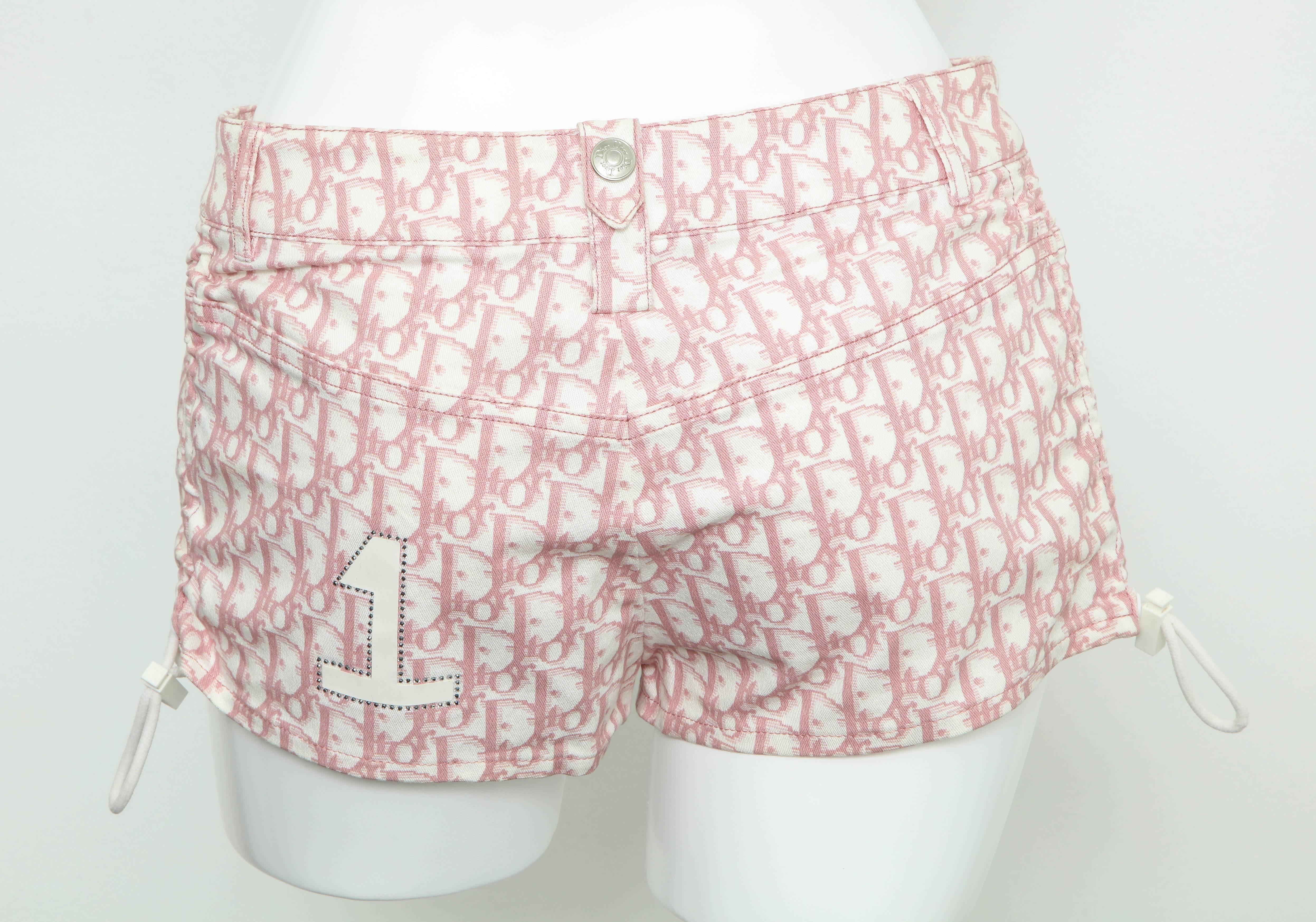 John Galliano for Christian Dior Pink Trotter Logo shorts In Excellent Condition For Sale In Chicago, IL