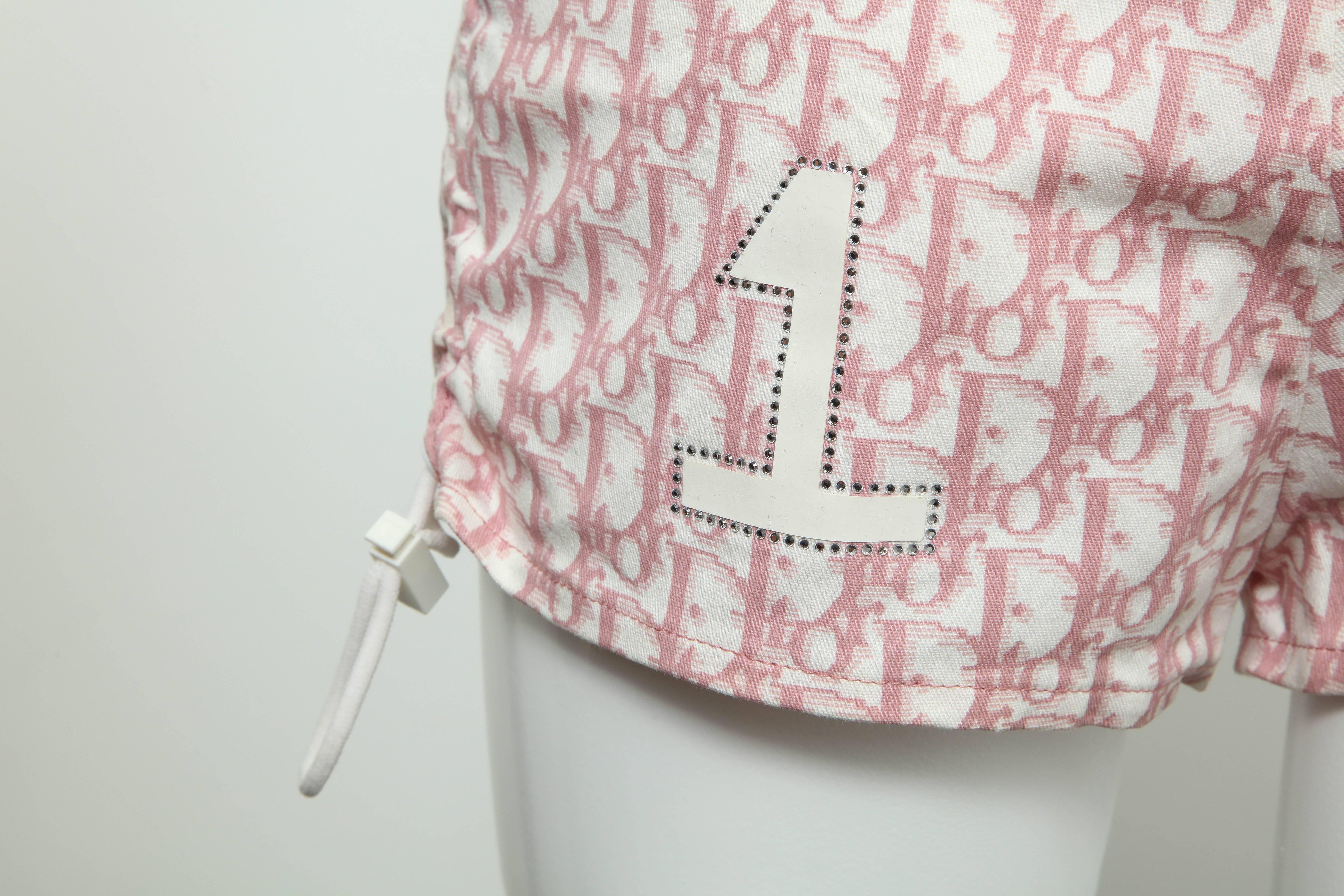 Beige John Galliano for Christian Dior Pink Trotter Logo shorts For Sale