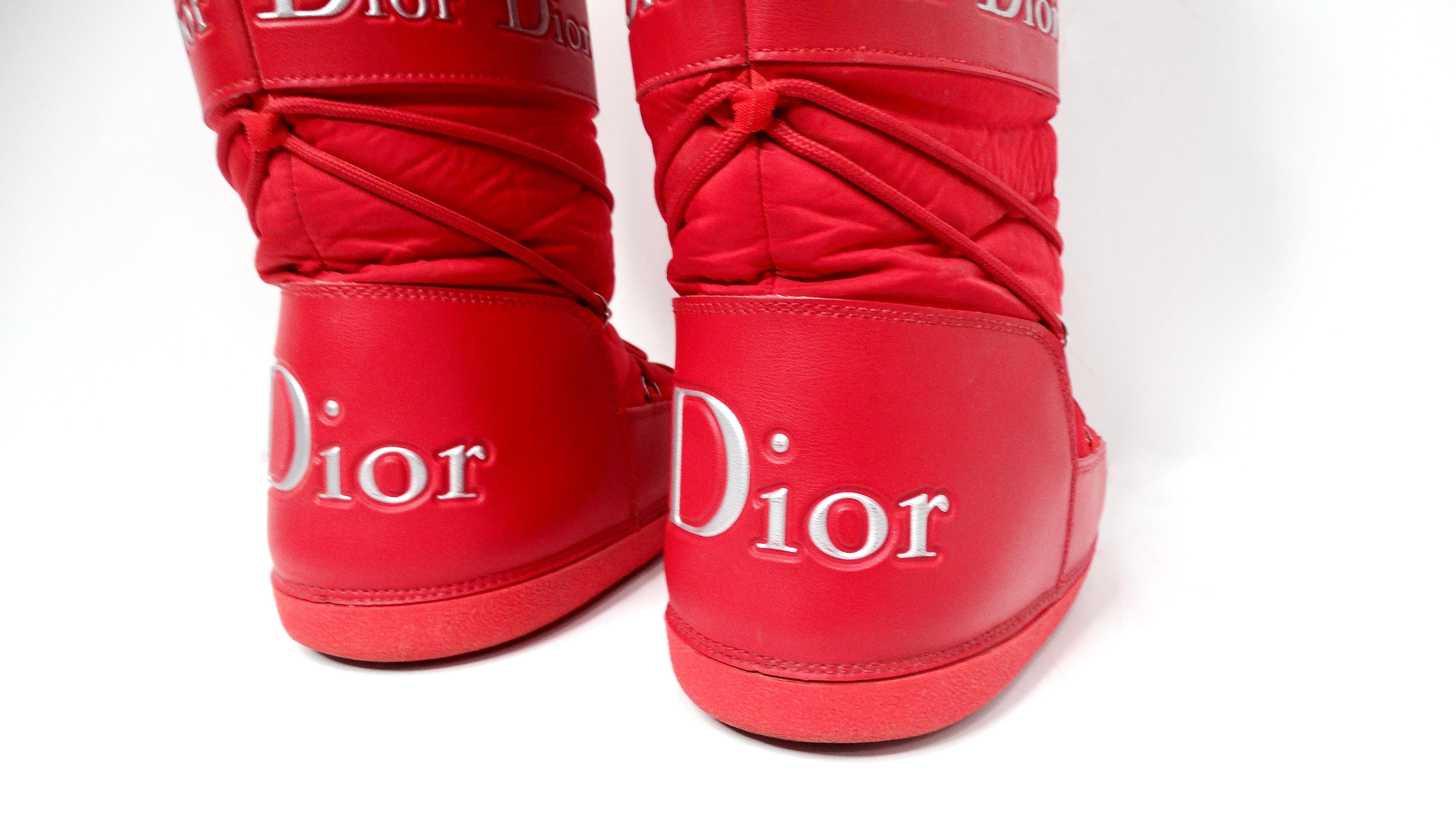 John Galliano for Christian Dior Red Lace-Up Faux Fur Snow Boots Circa Y2K For Sale 3