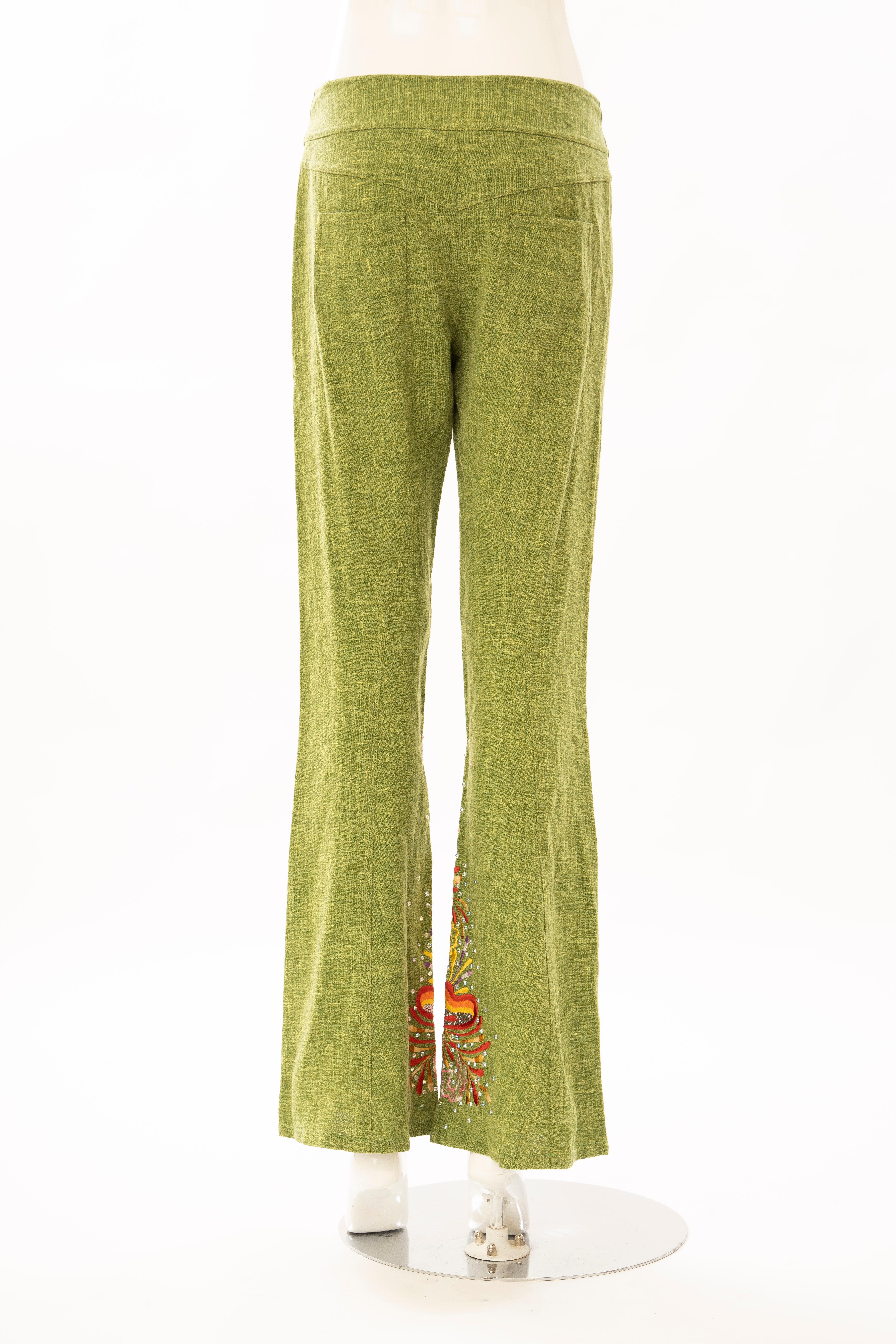 John Galliano for Christian Dior Runway Embroidered Linen Pants, Spring 2002 In Excellent Condition In Cincinnati, OH