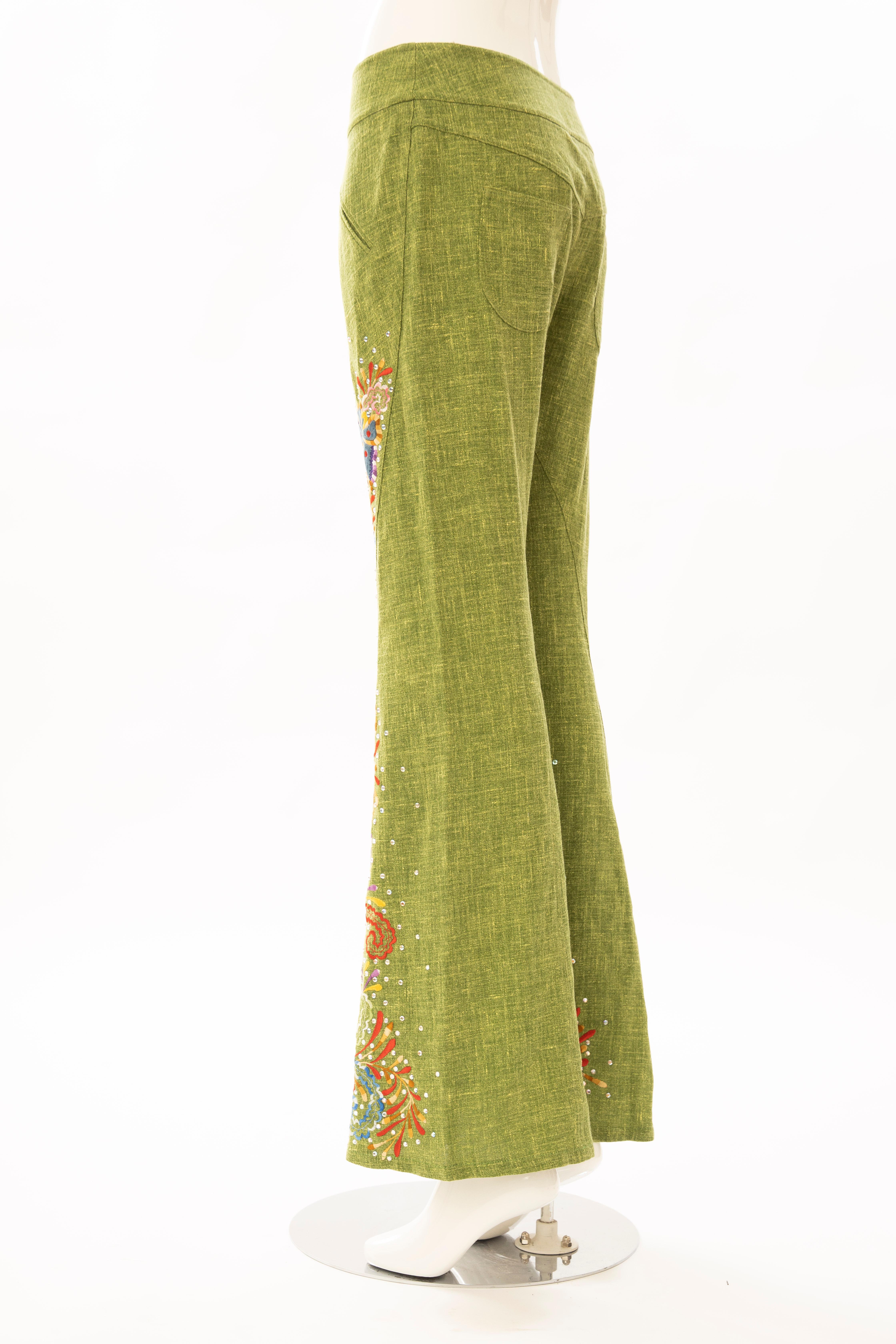 Women's John Galliano for Christian Dior Runway Embroidered Linen Pants, Spring 2002