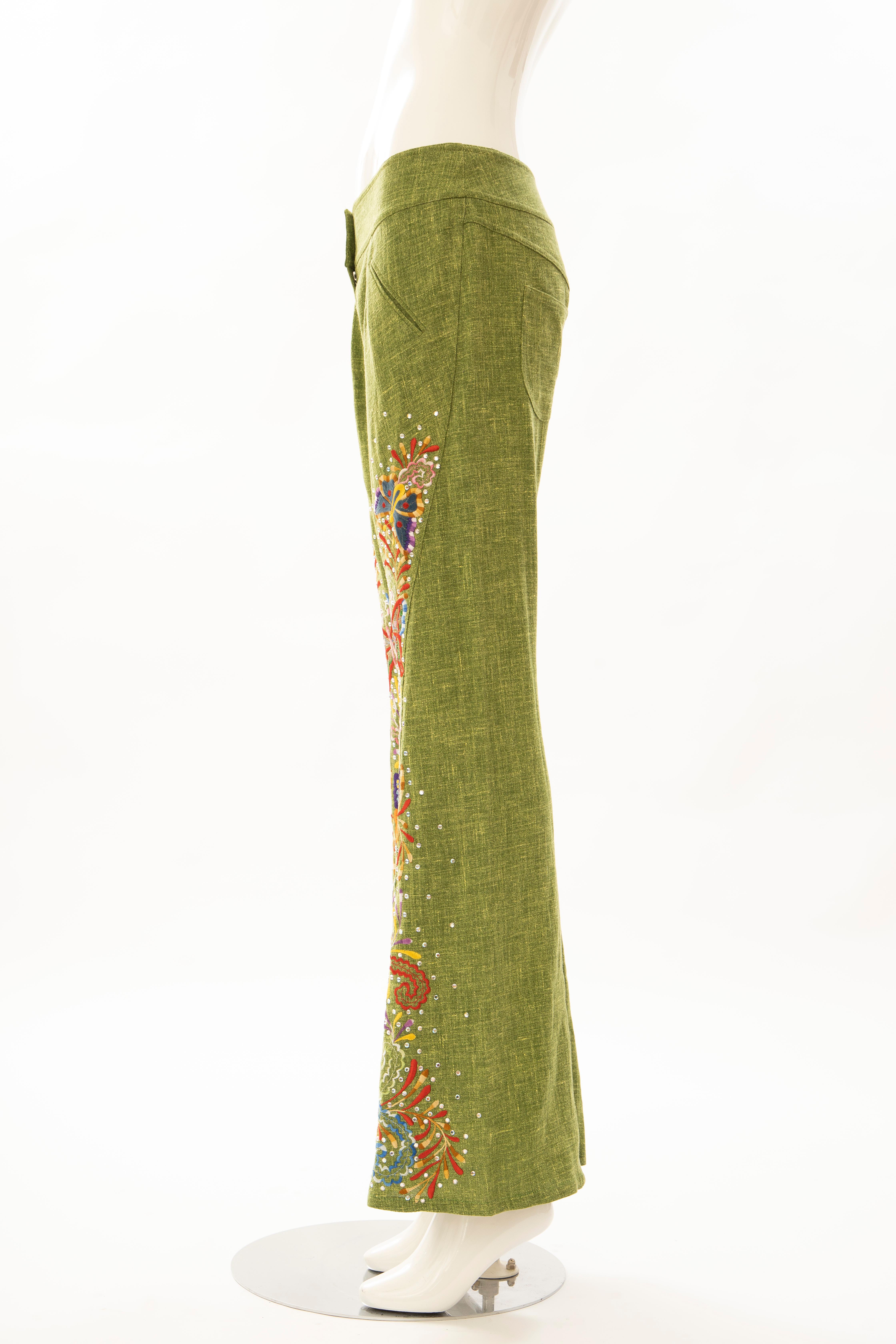 John Galliano for Christian Dior Runway Embroidered Linen Pants, Spring 2002 1