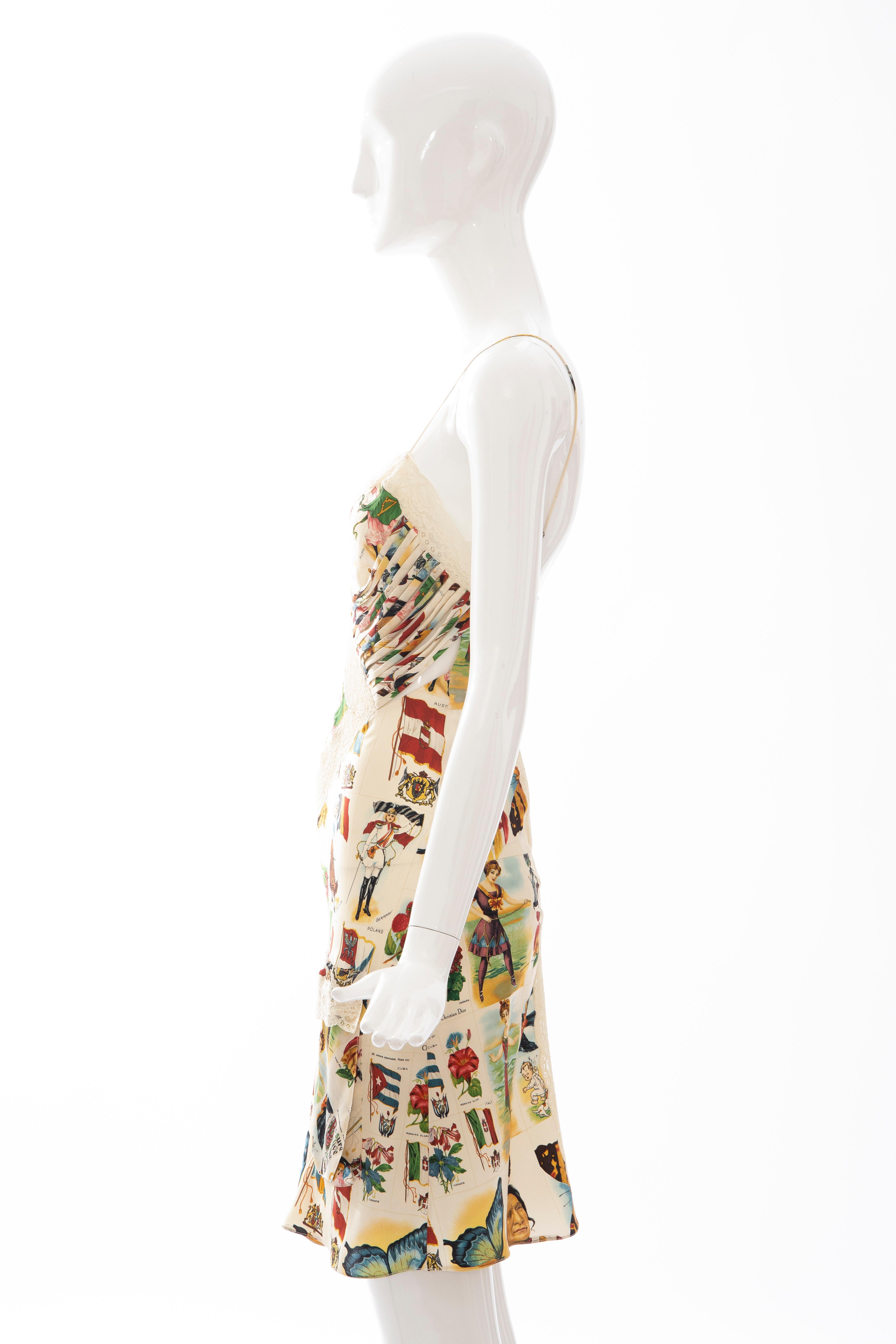 John Galliano for Christian Dior Runway Printed Silk & Lace Dress, Spring 2002 5