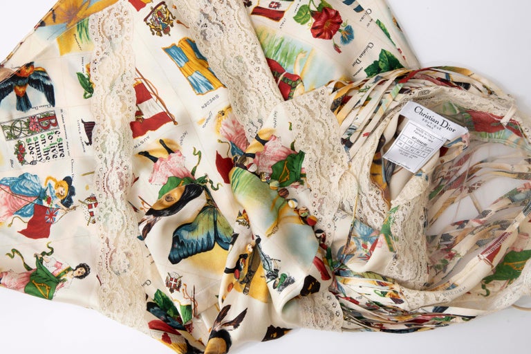christian dior multicolor floral print silk dress 2002 2002 Christian Dior by Galliano Novelty Candy Print Silk Bias-Cut Gown