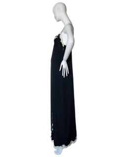John Galliano for Christian Dior silk black maxi gown dress with white lace trim