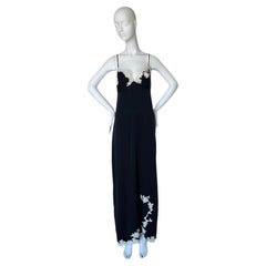 John Galliano for Christian Dior silk black maxi gown dress with white lace trim