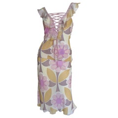John Galliano for Christian Dior Silk Lace up Top and Skirt