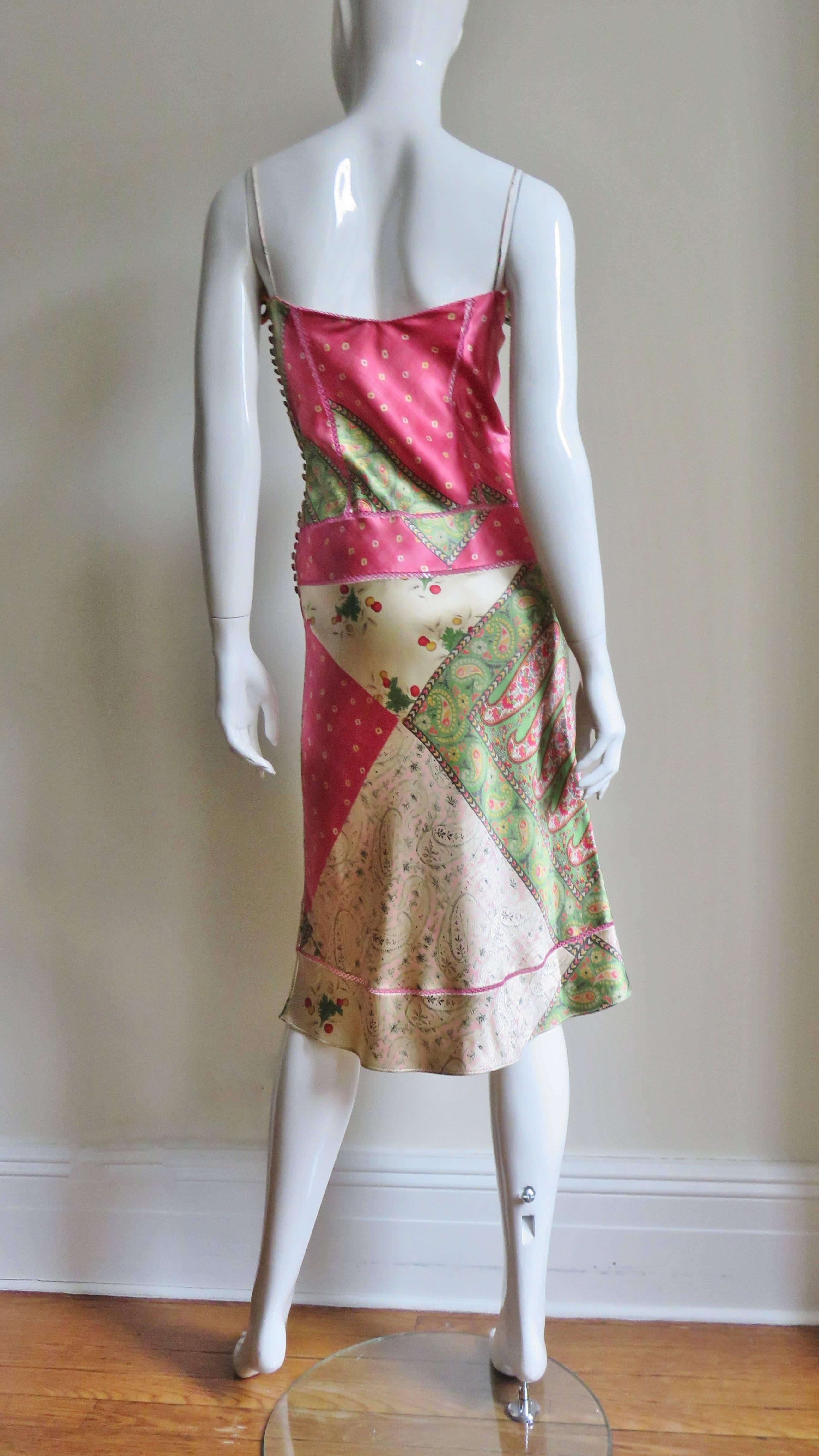 John Galliano for Christian Dior S/S 2004 Mixed Print Silk Slip Dress For Sale 6