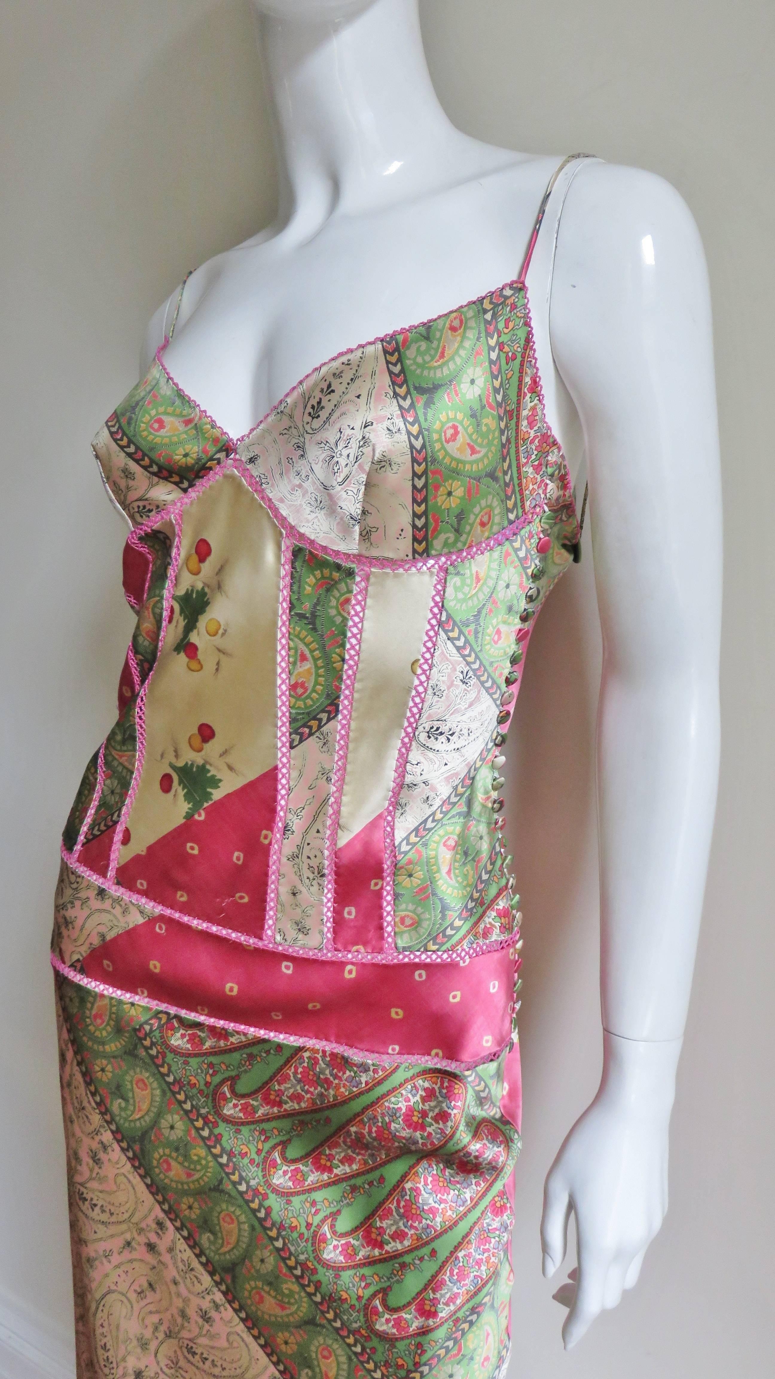 John Galliano for Christian Dior S/S 2004 Mixed Print Silk Slip Dress In Excellent Condition For Sale In Water Mill, NY