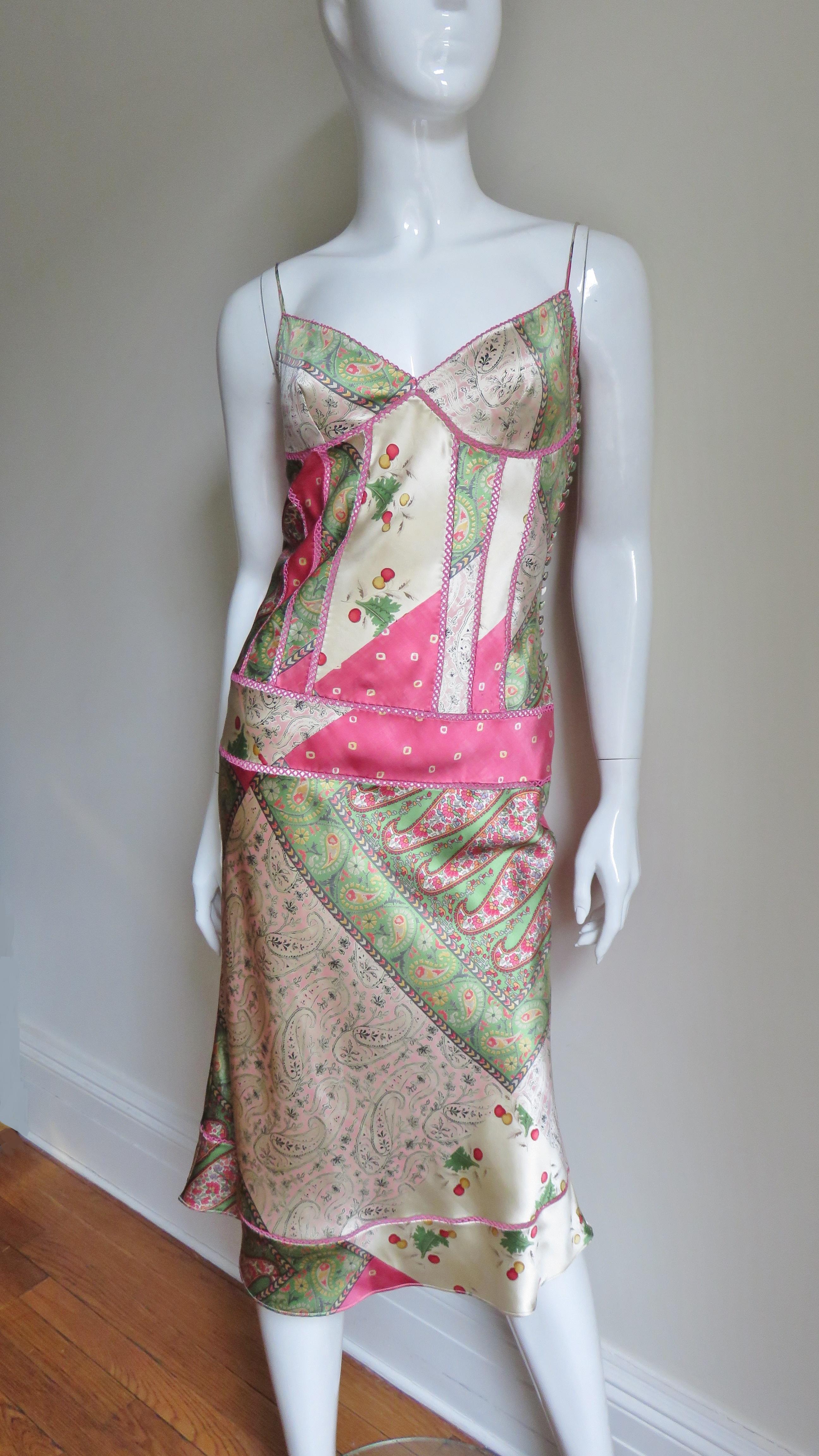 John Galliano for Christian Dior S/S 2004 Mixed Print Silk Slip Dress For Sale 1