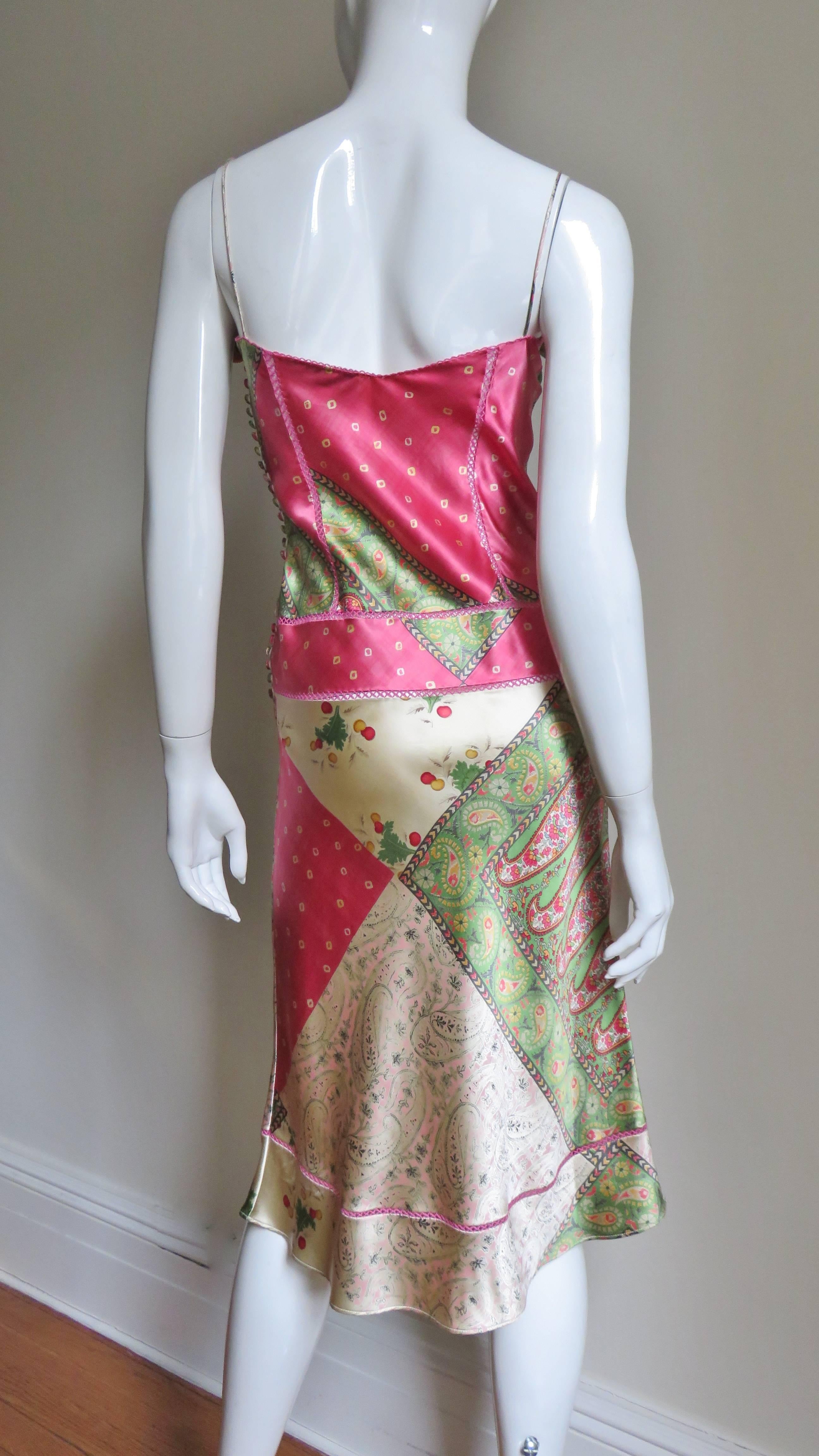 John Galliano for Christian Dior S/S 2004 Mixed Print Silk Slip Dress For Sale 3