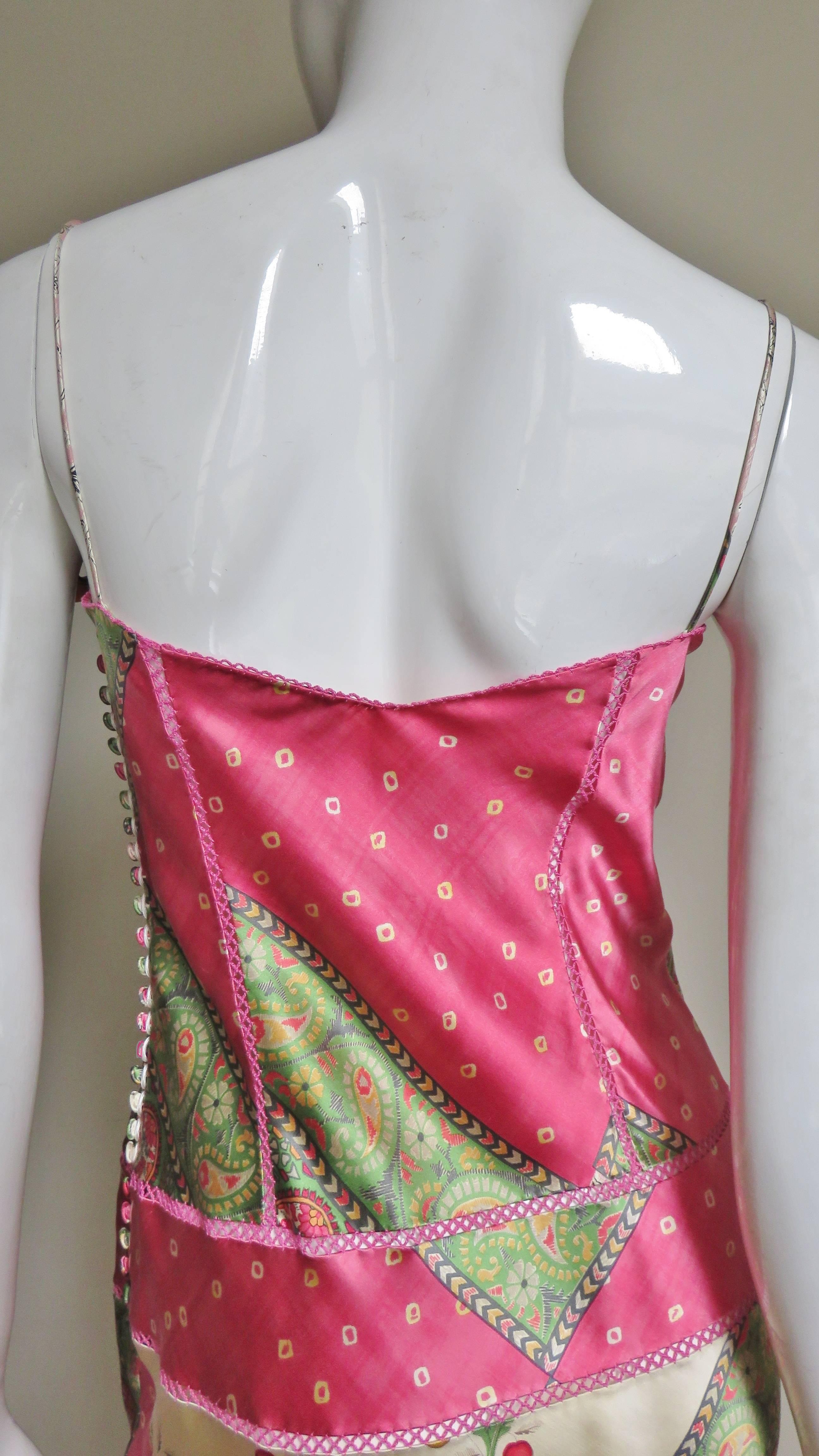 John Galliano for Christian Dior S/S 2004 Mixed Print Silk Slip Dress For Sale 4
