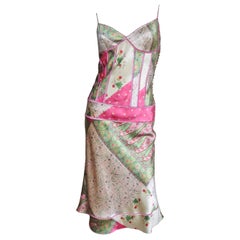John Galliano for Christian Dior S/S 2004 Mixed Print Silk Slip Dress
