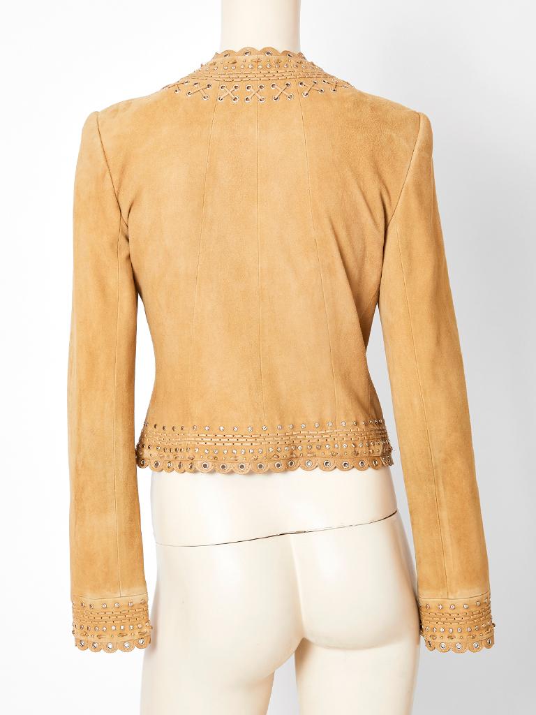 John Galliano for Christian Dior Suede Jacket with Scalloped Detail In Good Condition In New York, NY