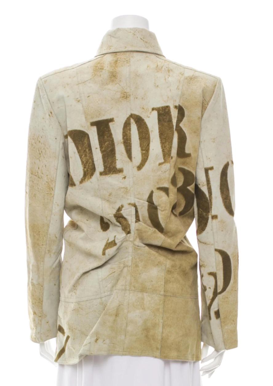 John Galliano for Christian Dior Tan Brown Calf Suede Logo Coat Blazer Jacket In Good Condition In Chicago, IL