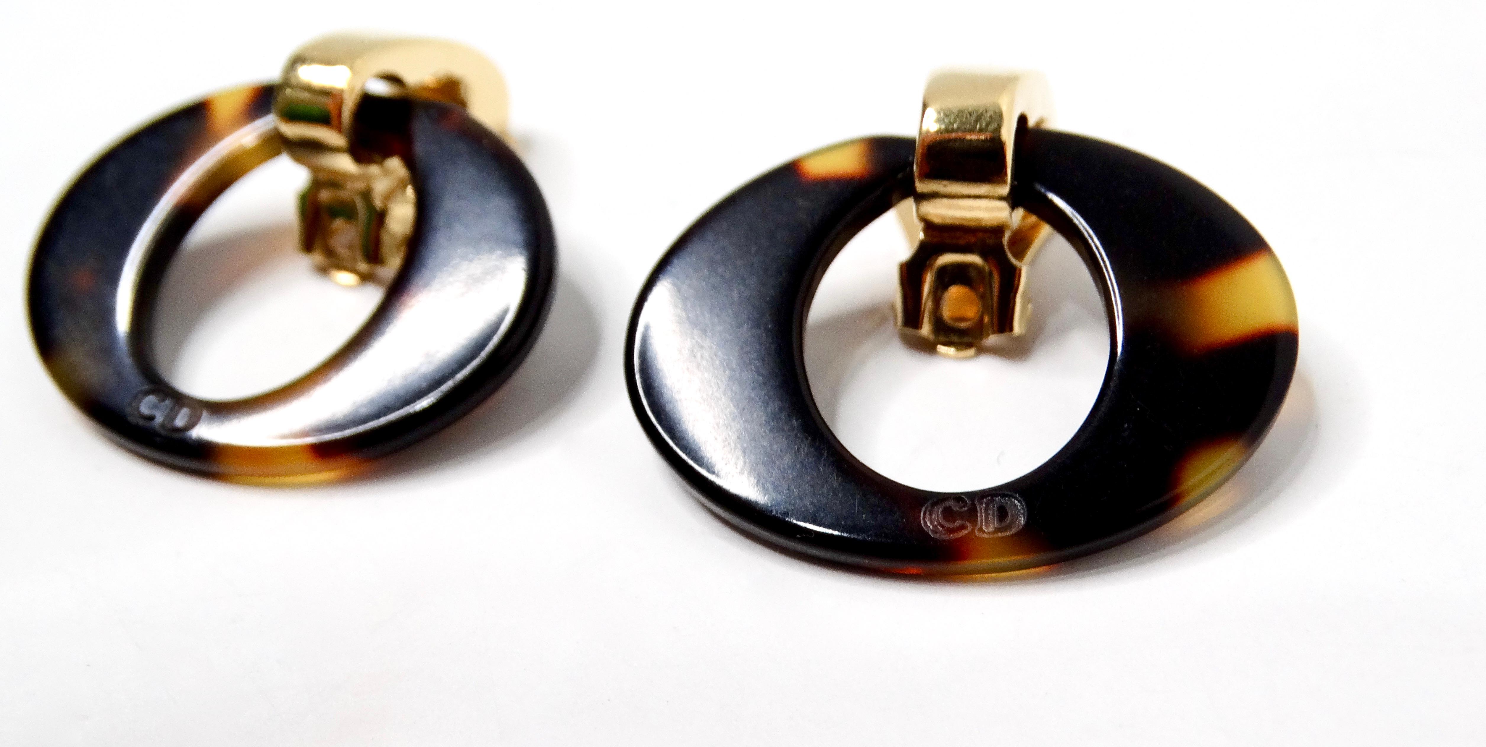 John Galliano for Christian Dior Tortoise Clip-On Hoop Earrings circa Y2K In Good Condition For Sale In Scottsdale, AZ