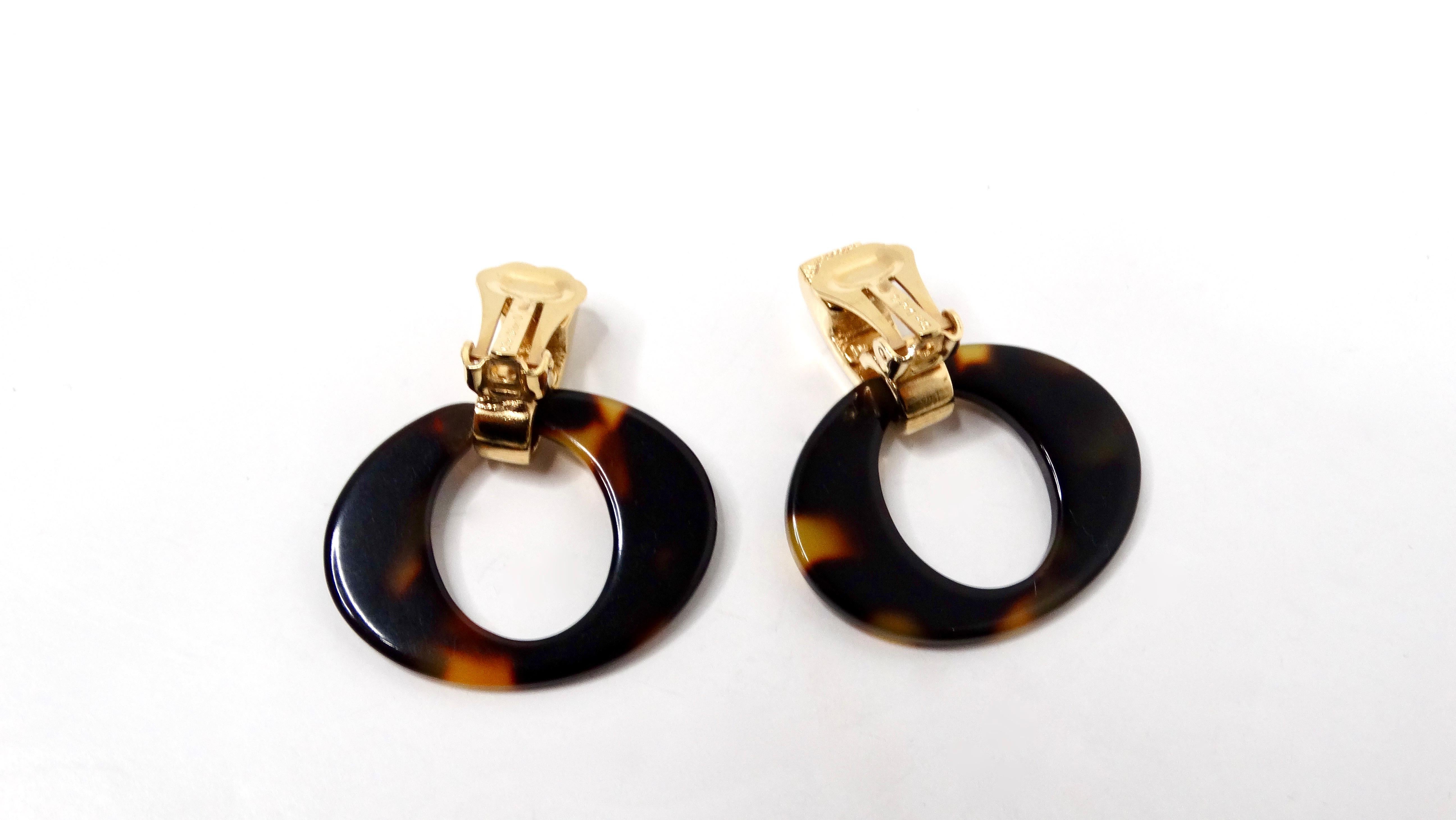 Women's John Galliano for Christian Dior Tortoise Clip-On Hoop Earrings circa Y2K For Sale