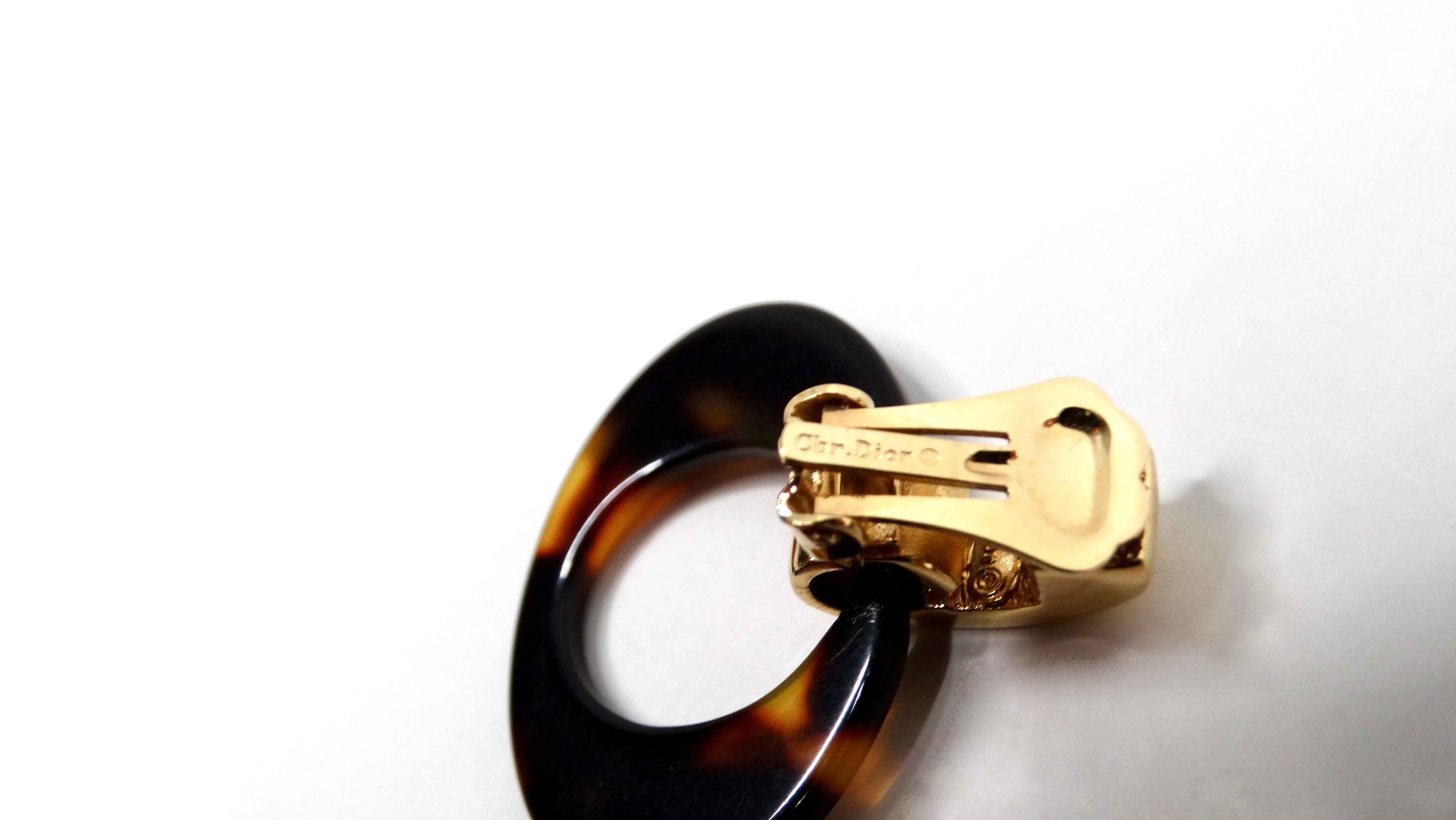 John Galliano for Christian Dior Tortoise Clip-On Hoop Earrings circa Y2K For Sale 1
