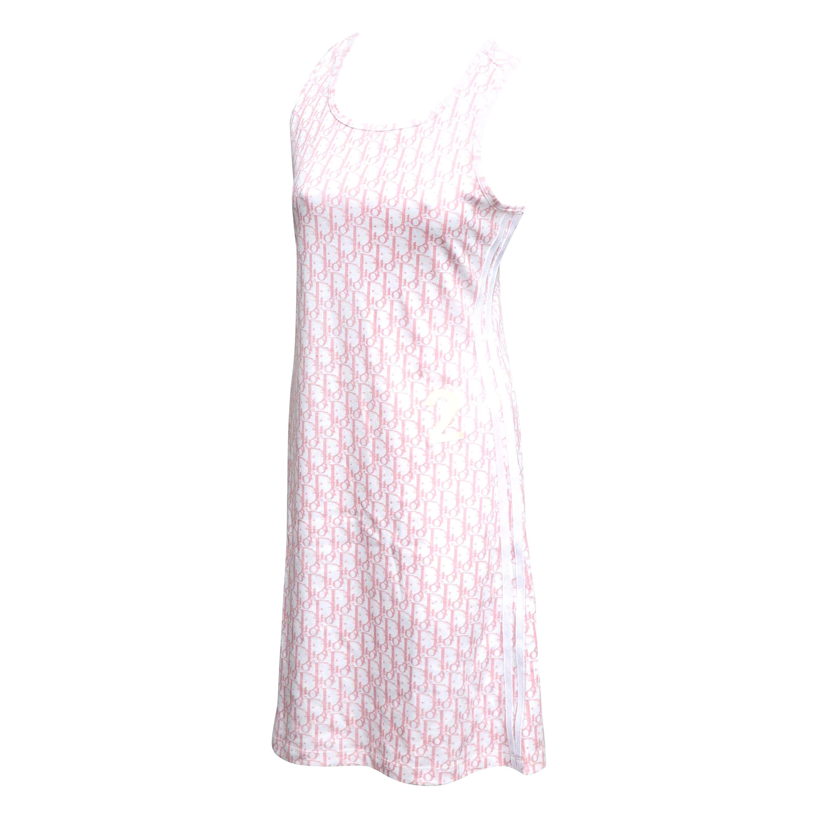 John Galliano for Christian Dior Trotter Logo Pink Dress For Sale