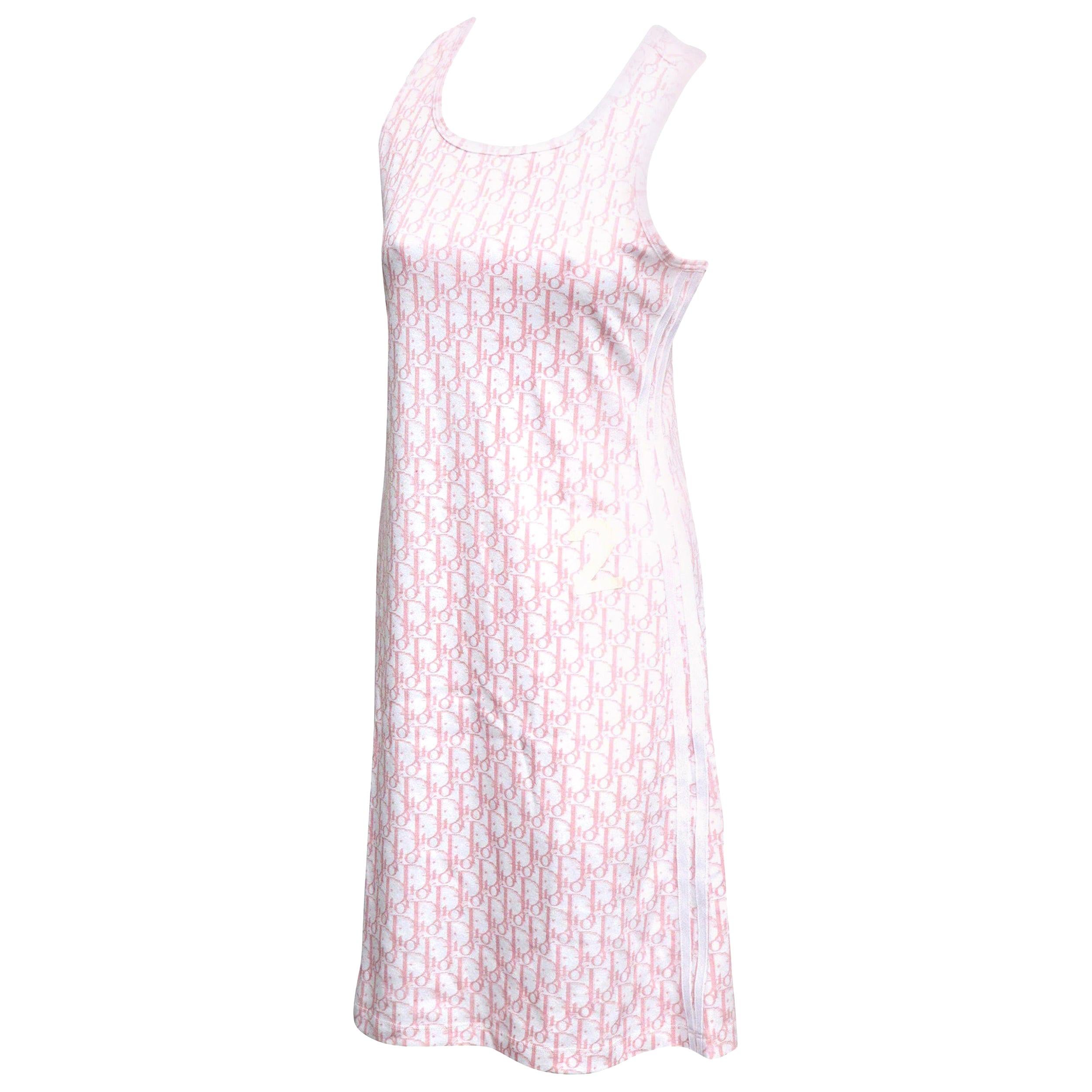 John Galliano for Christian Dior Trotter Logo Pink Dress For Sale