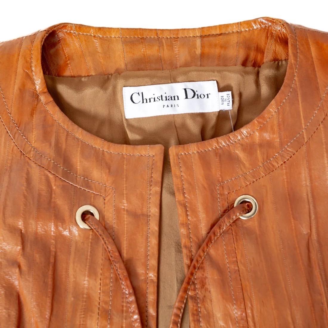 John Galliano For Christian Dior Vintage Brown Eel Leather Grommet Jacket For Sale 6