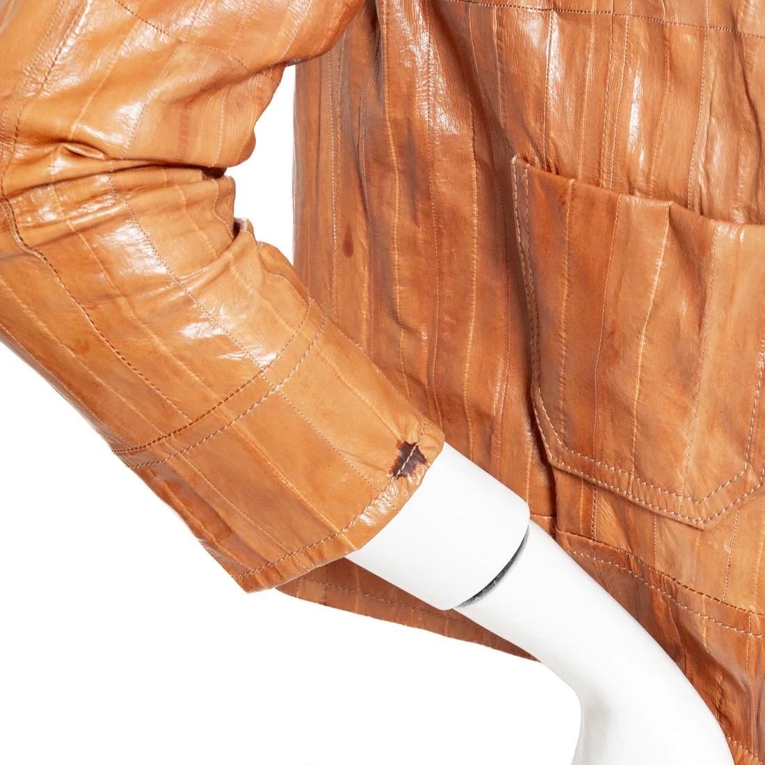 John Galliano For Christian Dior Vintage Brown Eel Leather Grommet Jacket For Sale 9
