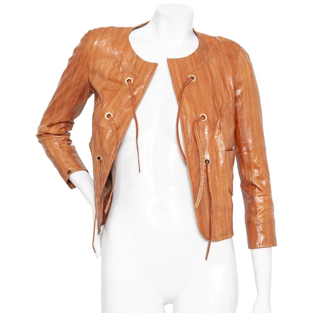 Women's John Galliano For Christian Dior Vintage Brown Eel Leather Grommet Jacket For Sale