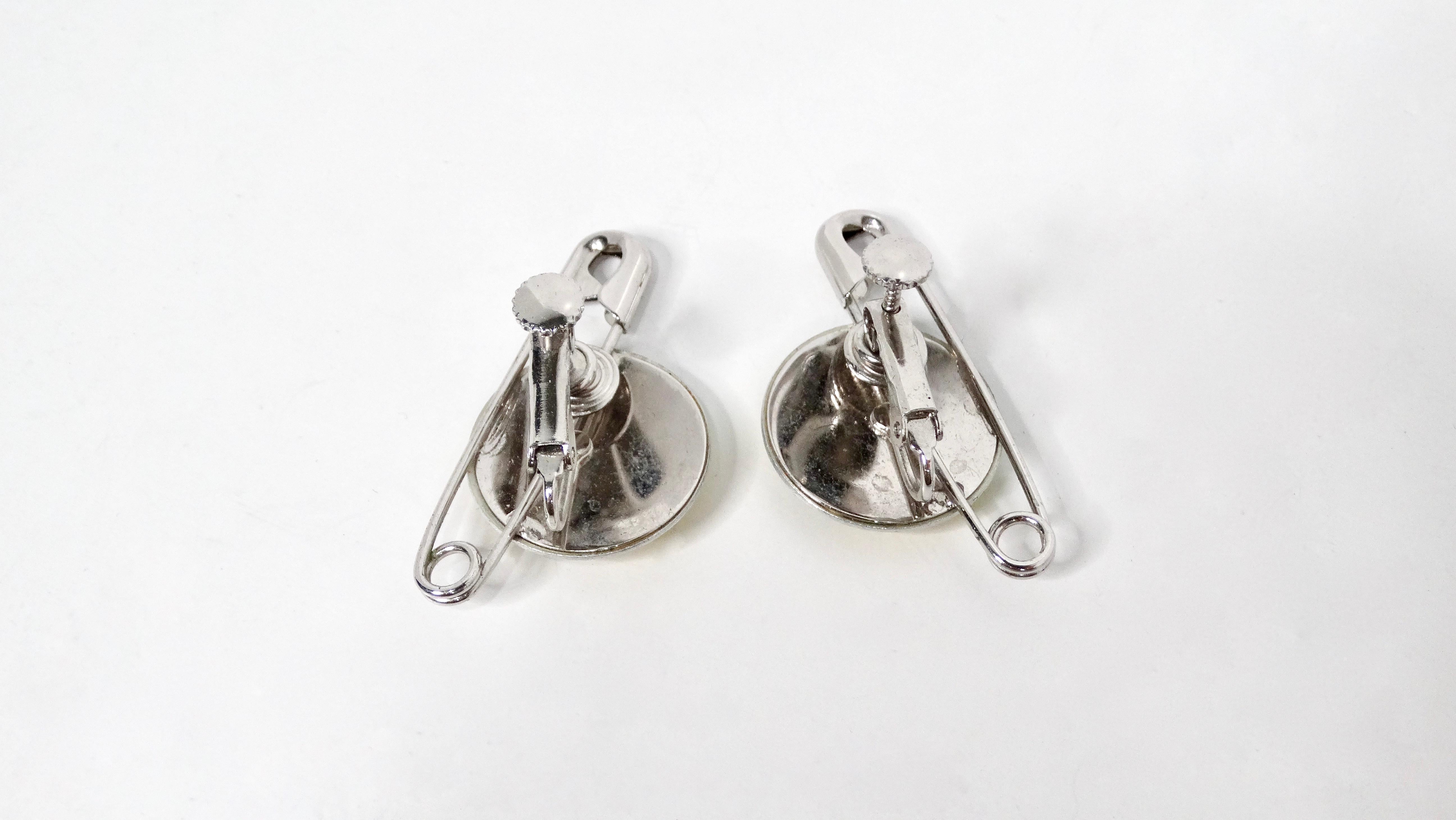 John Galliano for Christian Dior Y2K Logo Safety Pin Clip-On Earrings In Good Condition For Sale In Scottsdale, AZ