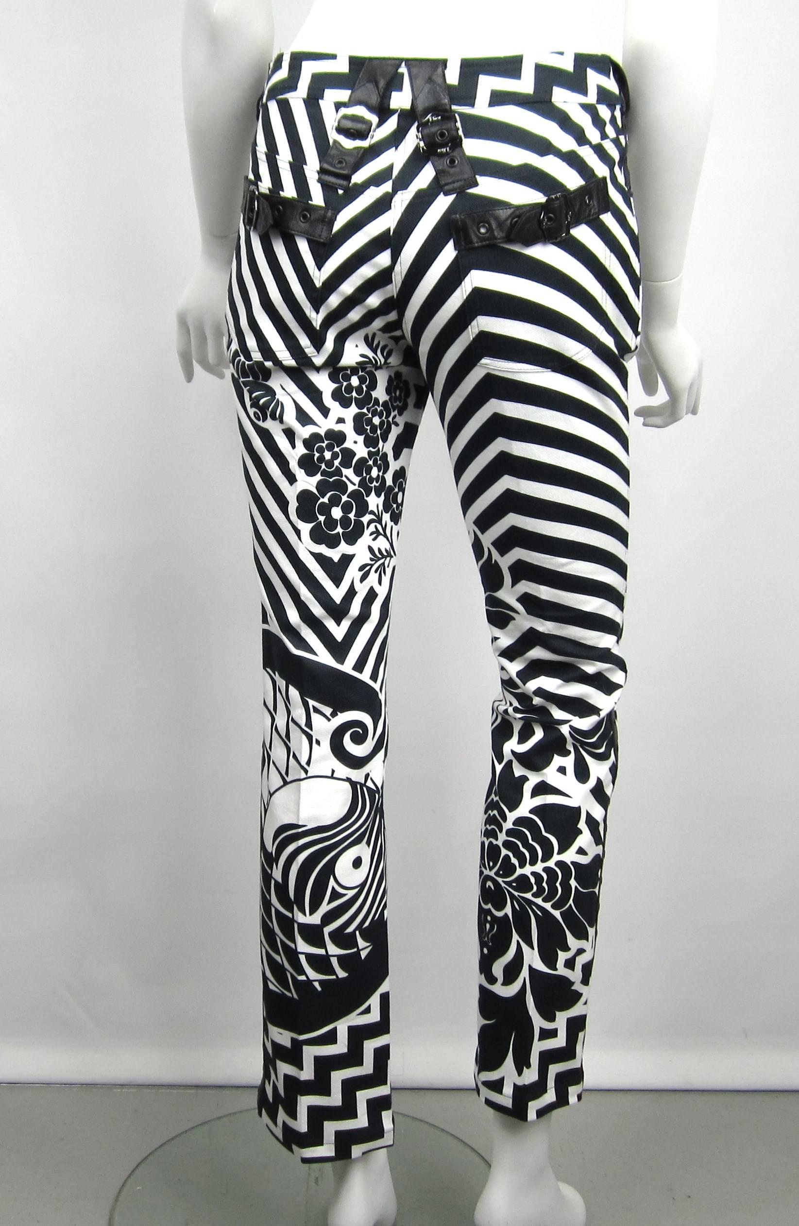 black and white graphic pants