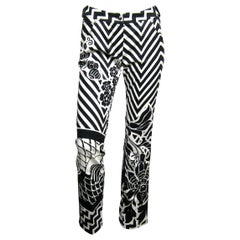 Vintage John Galliano for Dior Bondage Pants Black & White Graphic Leather Buckle 1990s