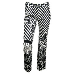 Vintage  John Galliano for Dior Bondage Pants Black & White Graphic Leather Buckle 1990s