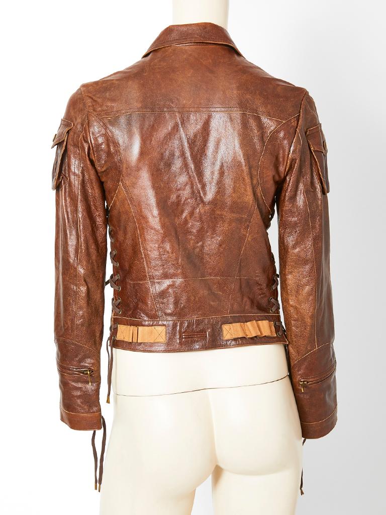 John Galliano For Dior Distressed Leather Jacket In Excellent Condition In New York, NY