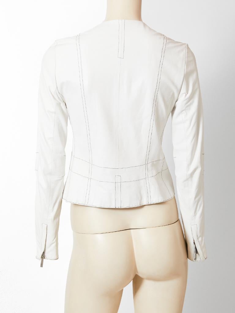 Women's  John Galliano for Dior Fitted  Leather Jacket with Top Stitching Detail