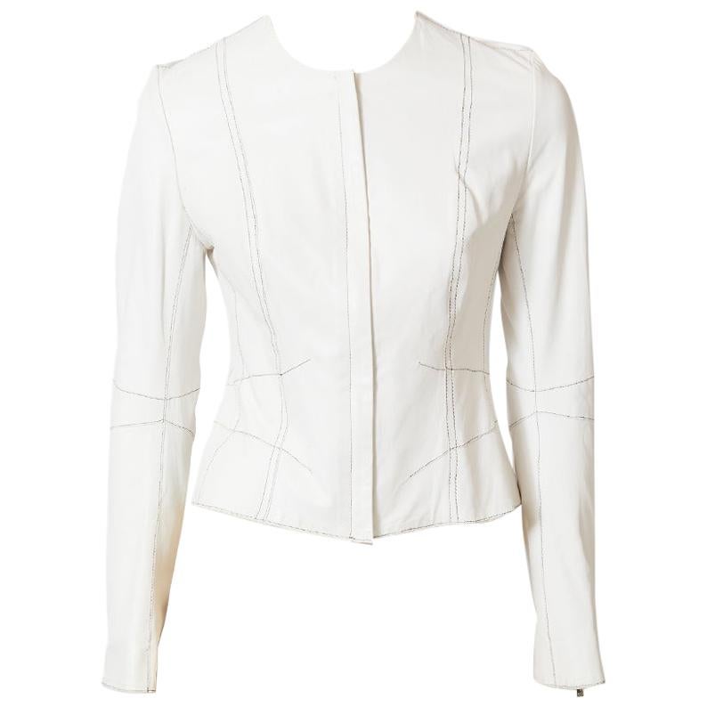 John Galliano for Dior Fitted  Leather Jacket with Top Stitching Detail