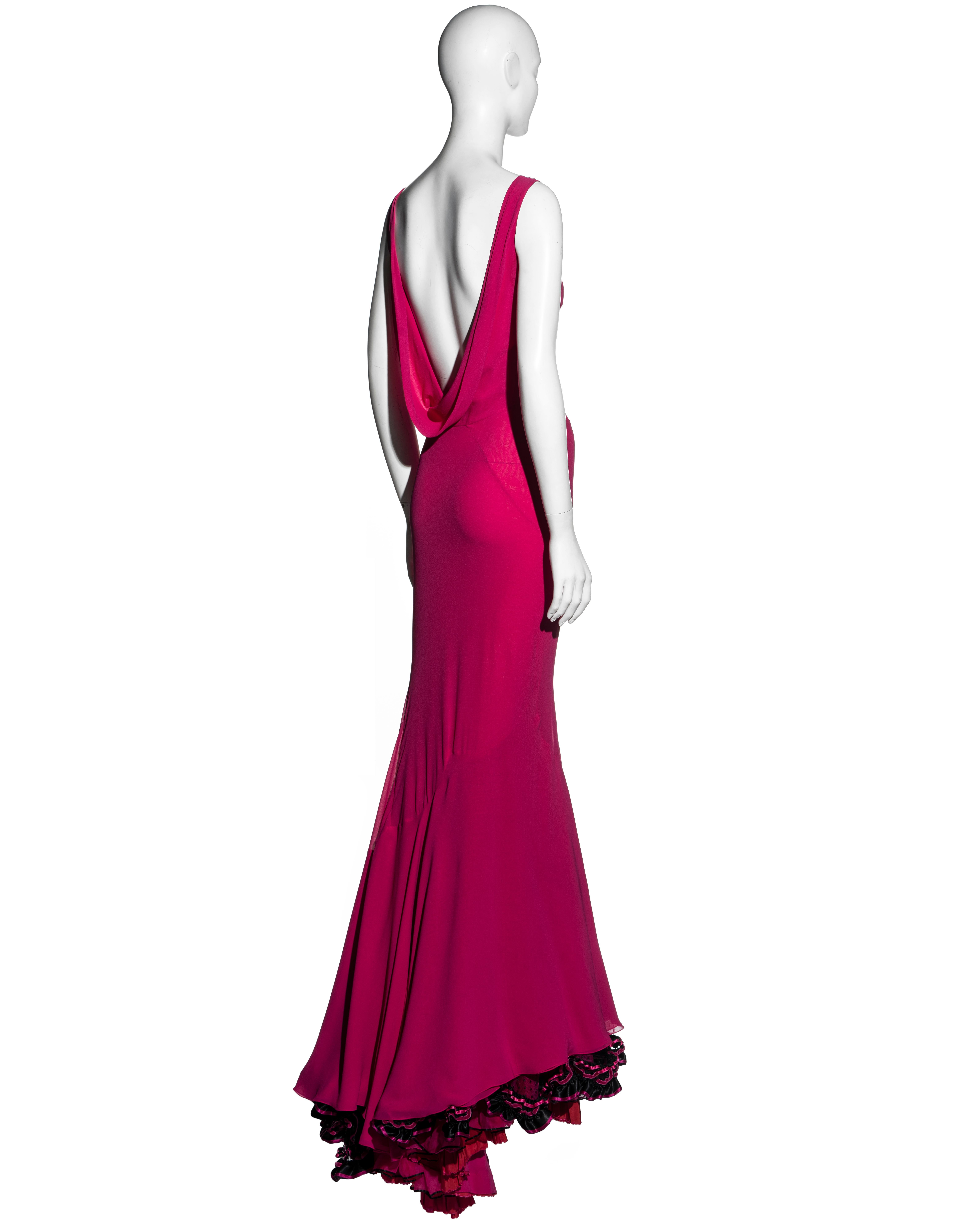 John Galliano fuchsia pink bias cut evening dress with flamenco frills, fw 1995 3