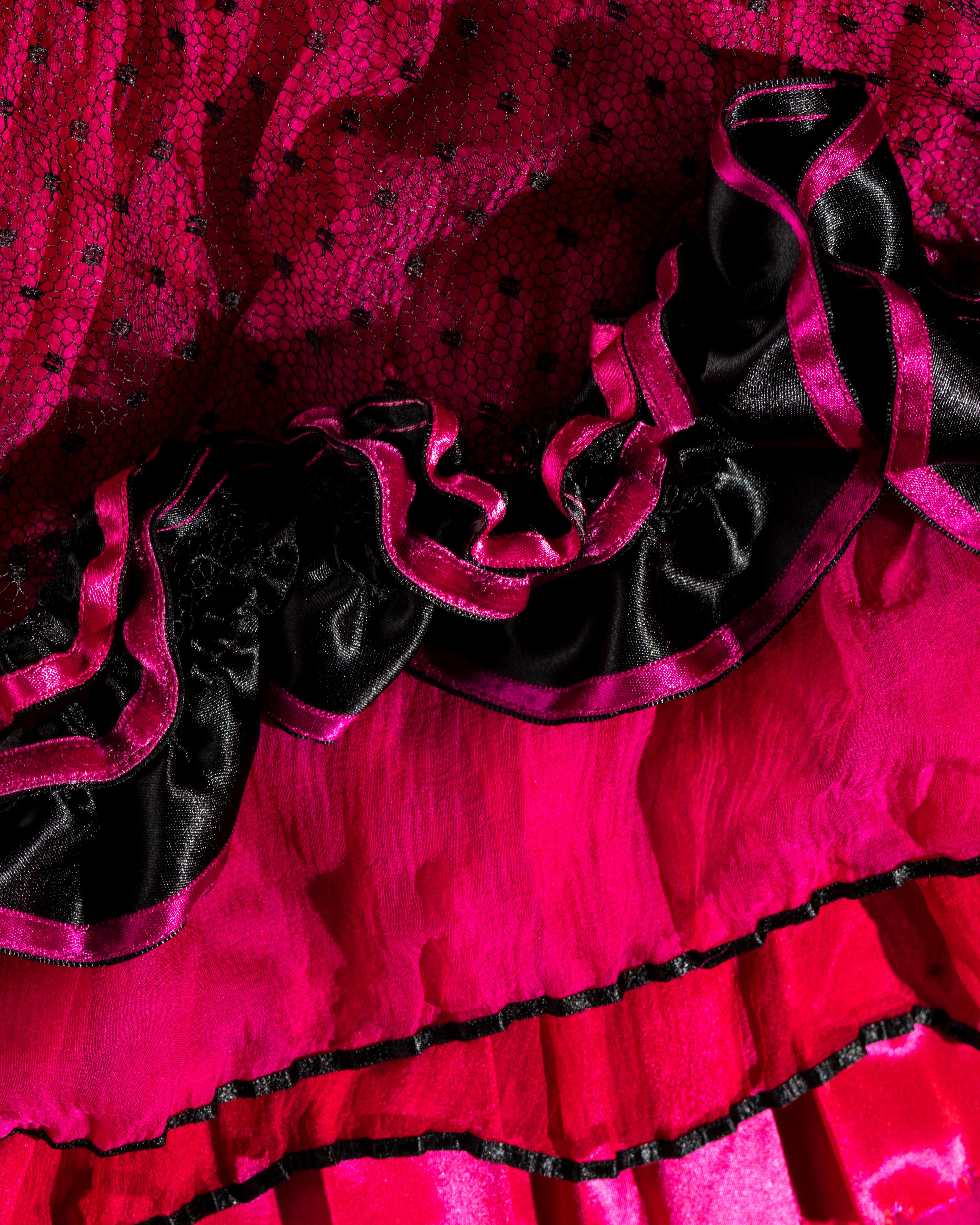 John Galliano fuchsia pink bias cut evening dress with flamenco frills, fw 1995 8