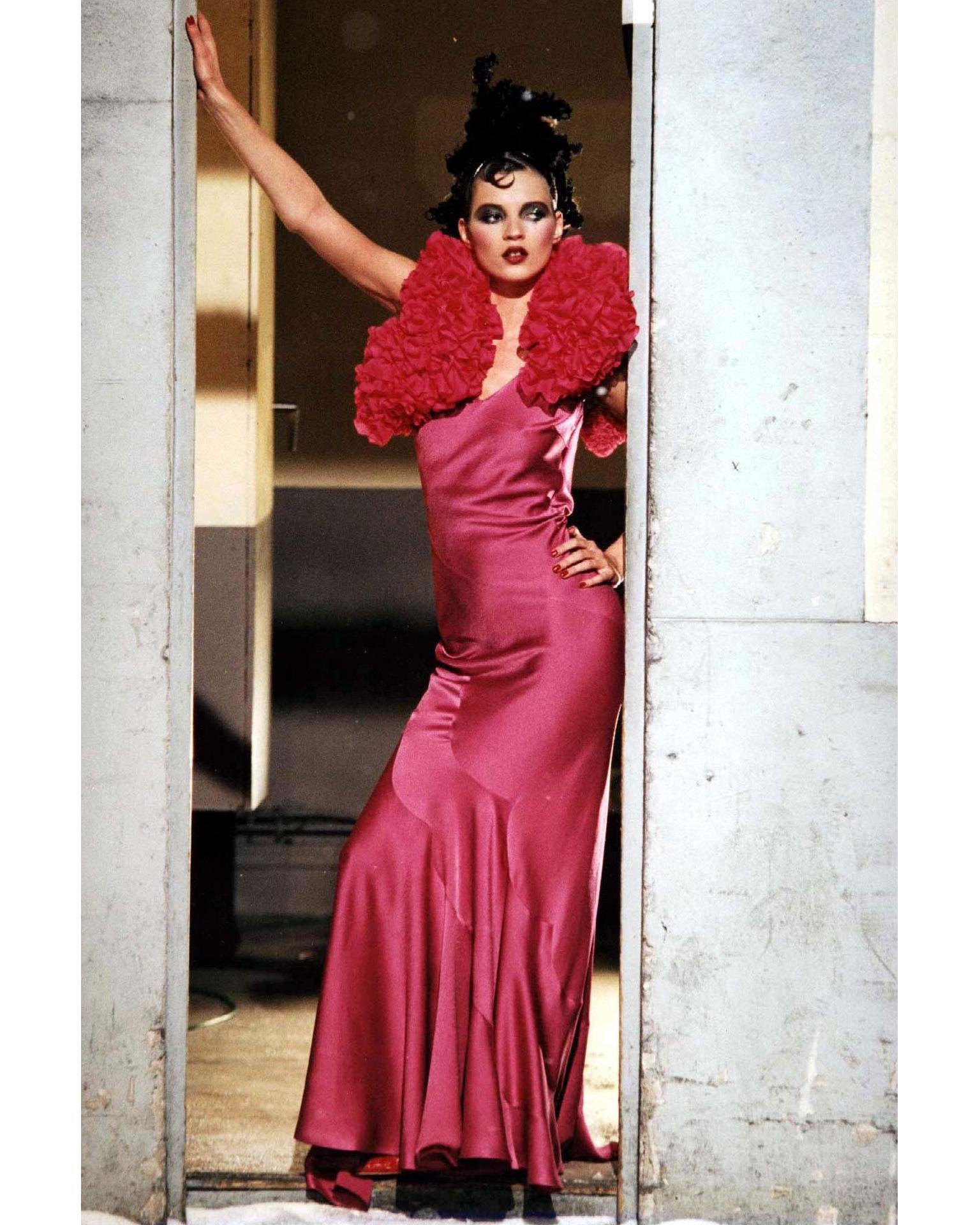 Women's John Galliano fuchsia silk bias-cut flamenco evening dress, fw 1995