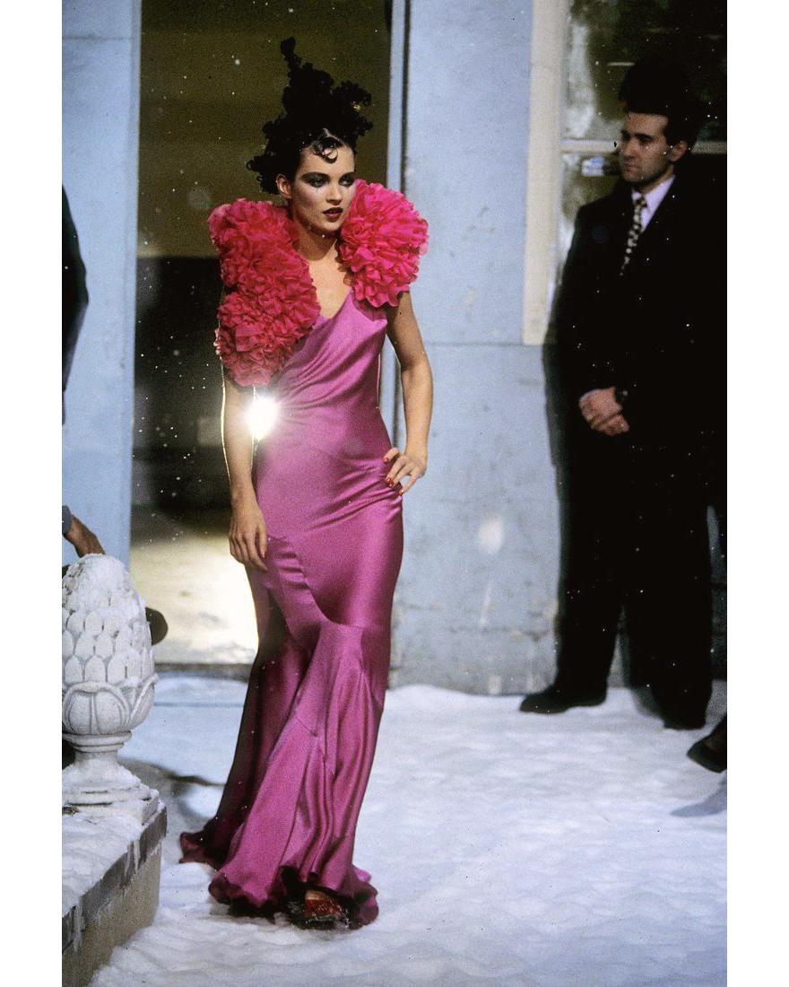 John Galliano fuchsia silk bias-cut flamenco evening dress, fw 1995 1