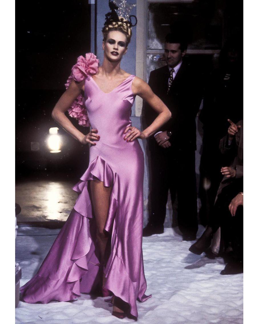 John Galliano fuchsia silk bias-cut flamenco evening dress, fw 1995 3