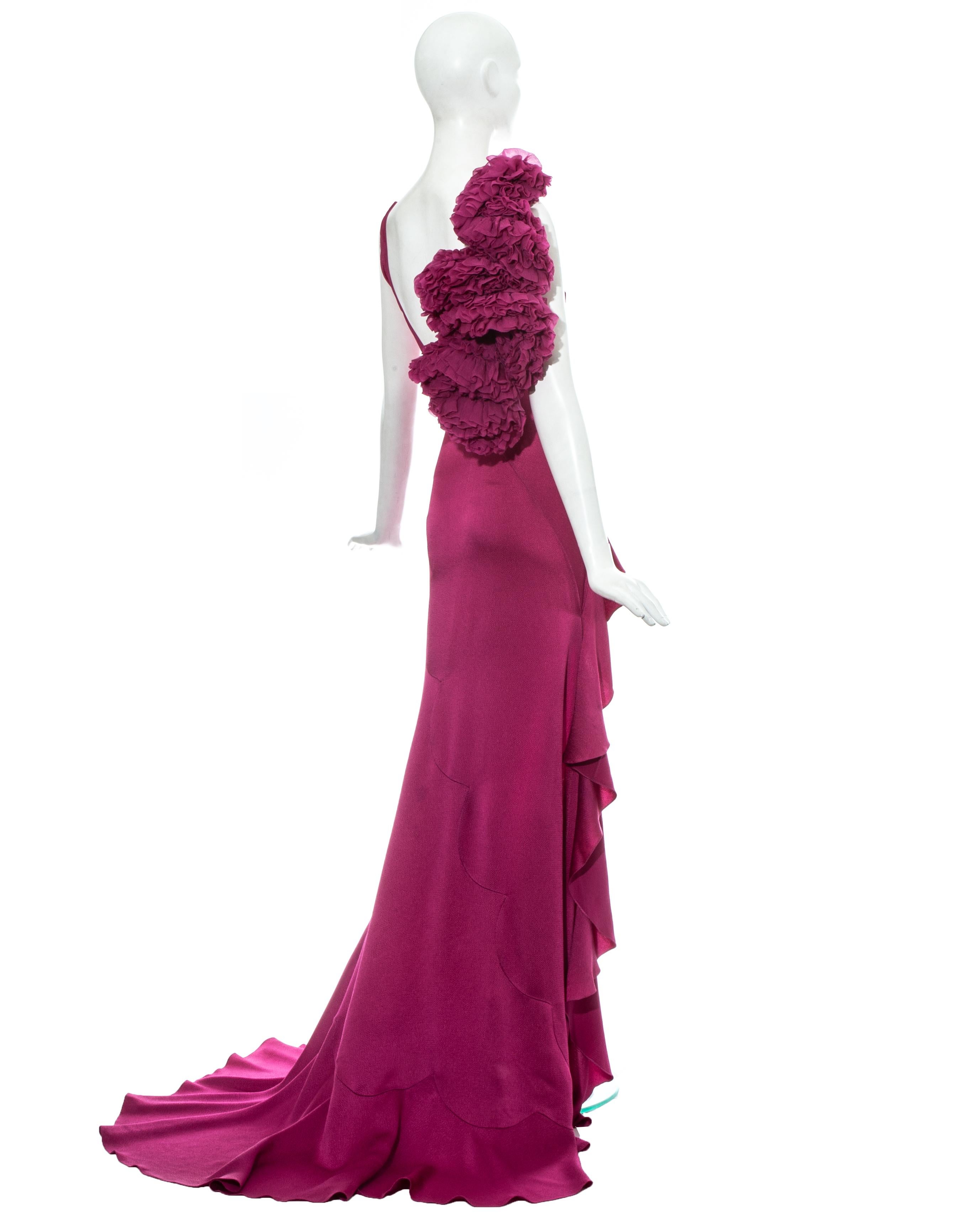 John Galliano fuchsia silk bias cut ruffled evening dress, fw 1995 For Sale 6