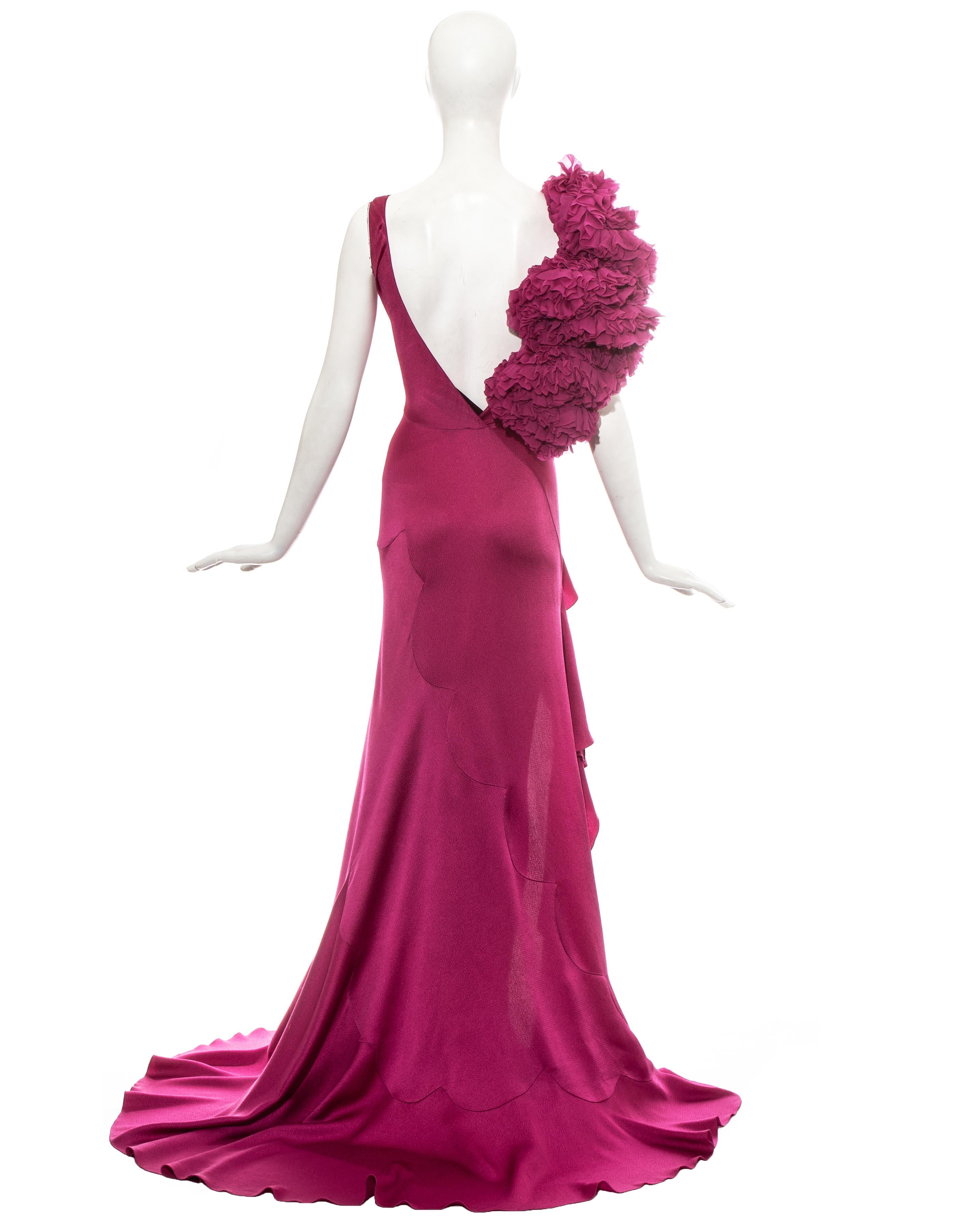 John Galliano fuchsia silk bias cut ruffled evening dress, fw 1995 For Sale 7