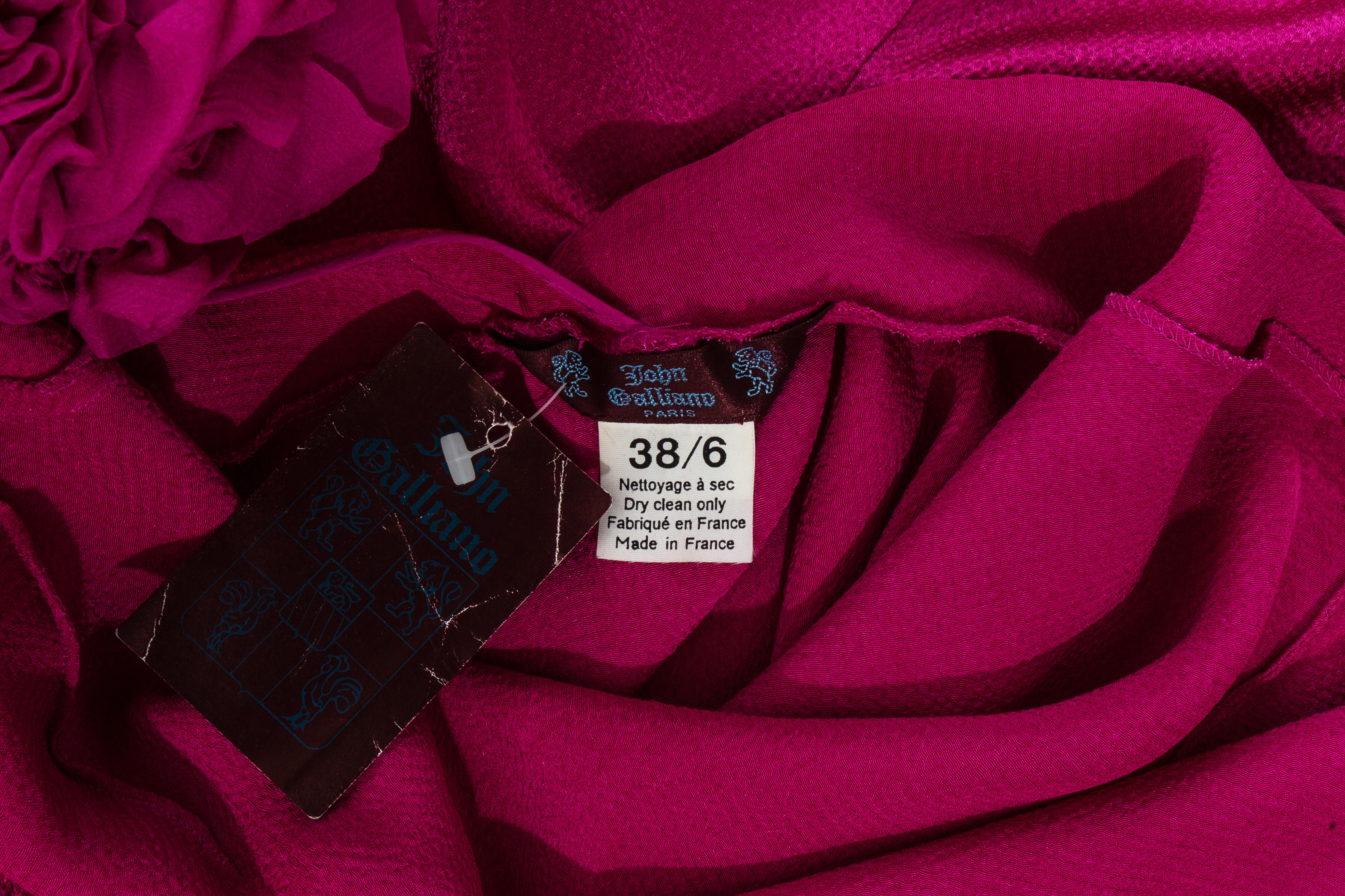 John Galliano fuchsia silk bias cut ruffled evening dress, fw 1995 For Sale 9