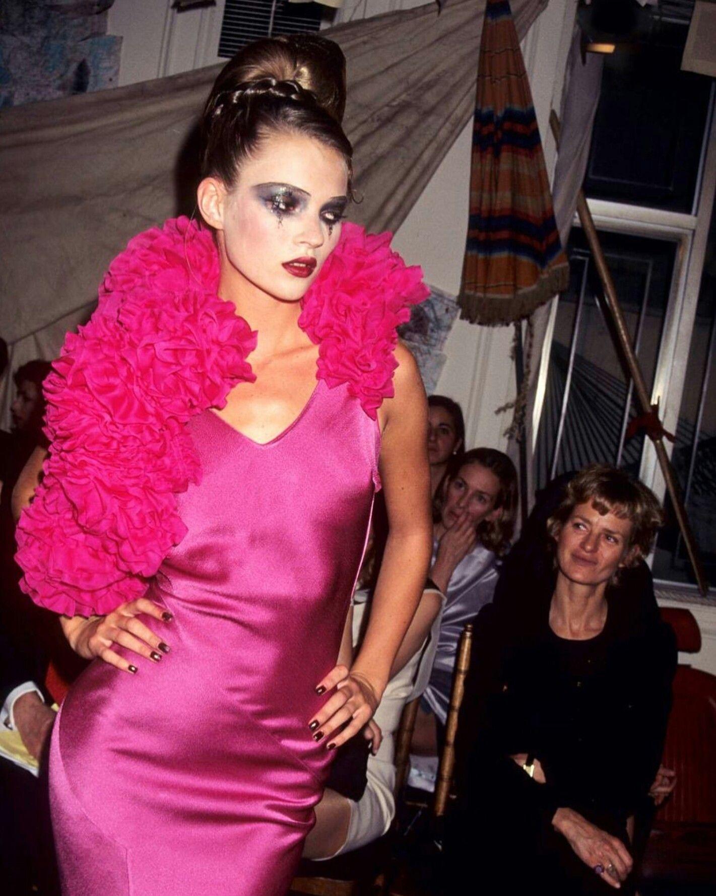 Women's John Galliano fuchsia silk bias cut ruffled evening dress, fw 1995 For Sale