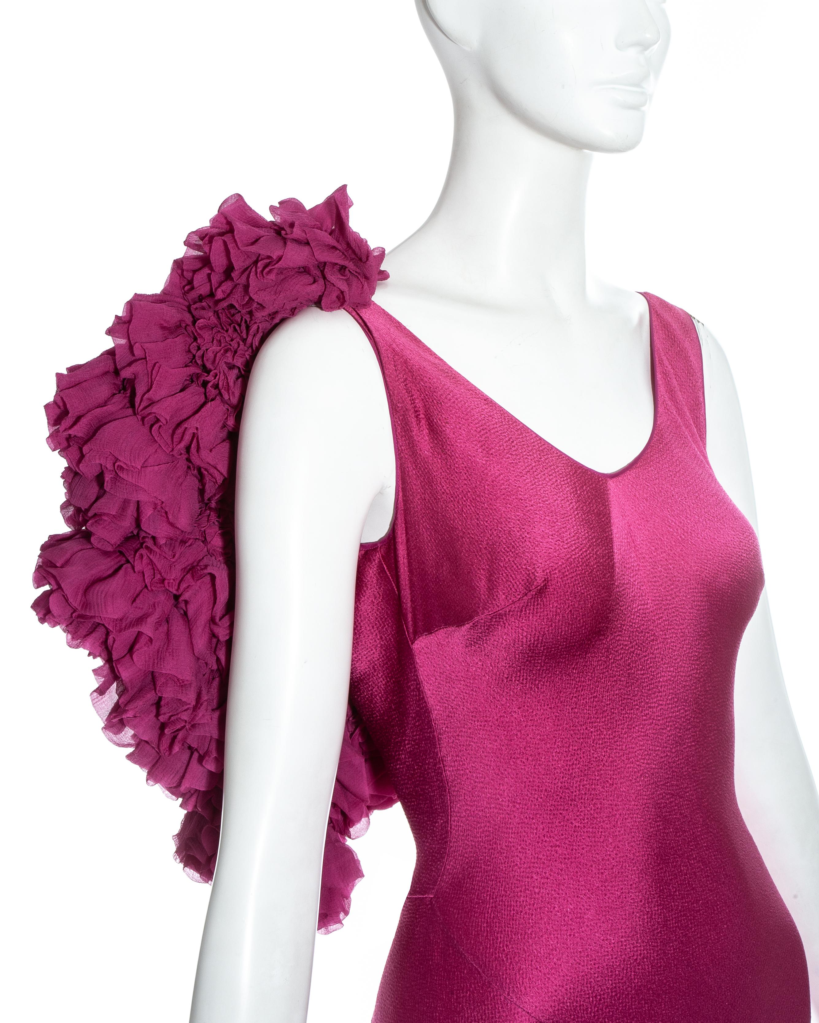 John Galliano fuchsia silk bias cut ruffled evening dress, fw 1995 For Sale 1