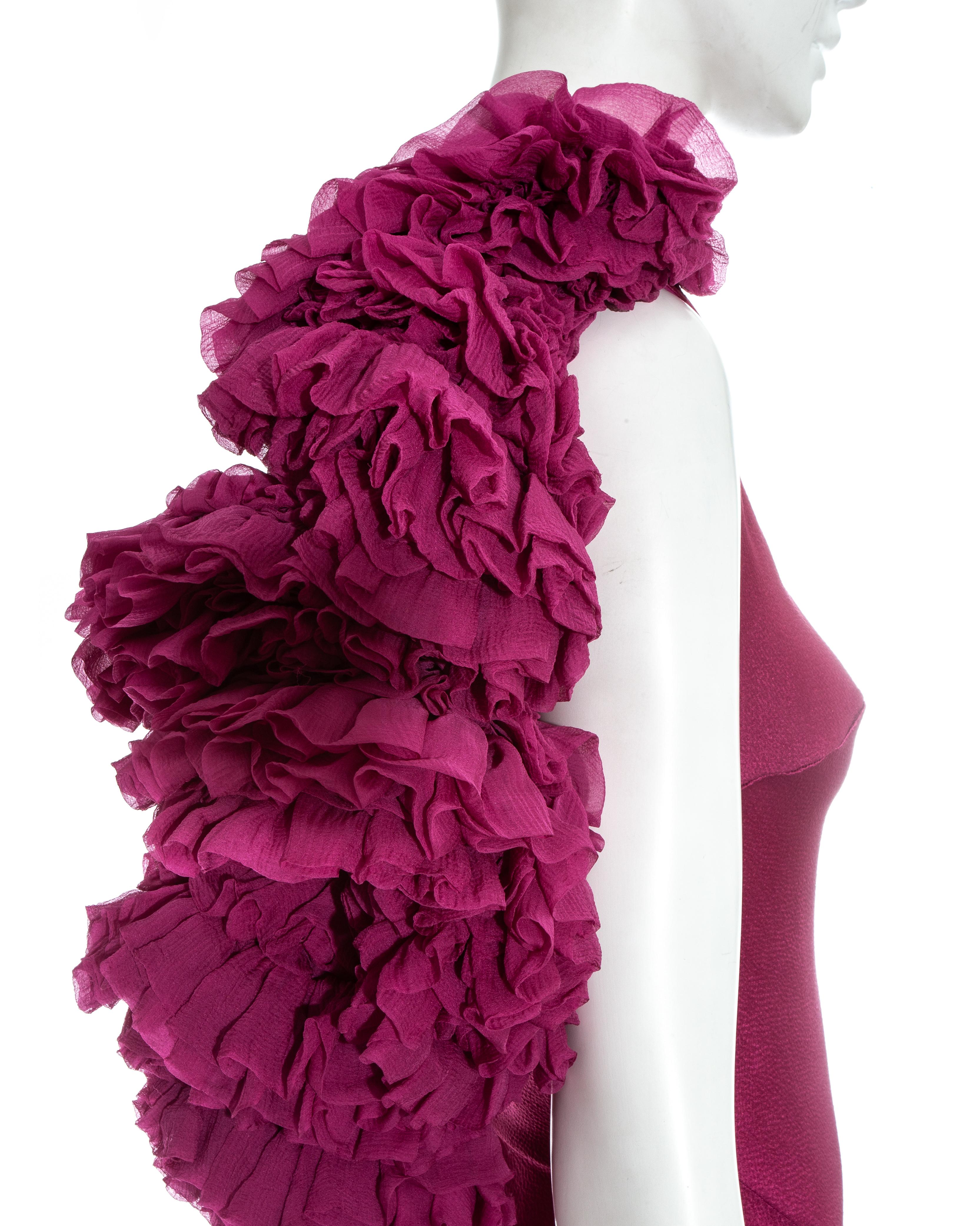 John Galliano fuchsia silk bias cut ruffled evening dress, fw 1995 For Sale 4